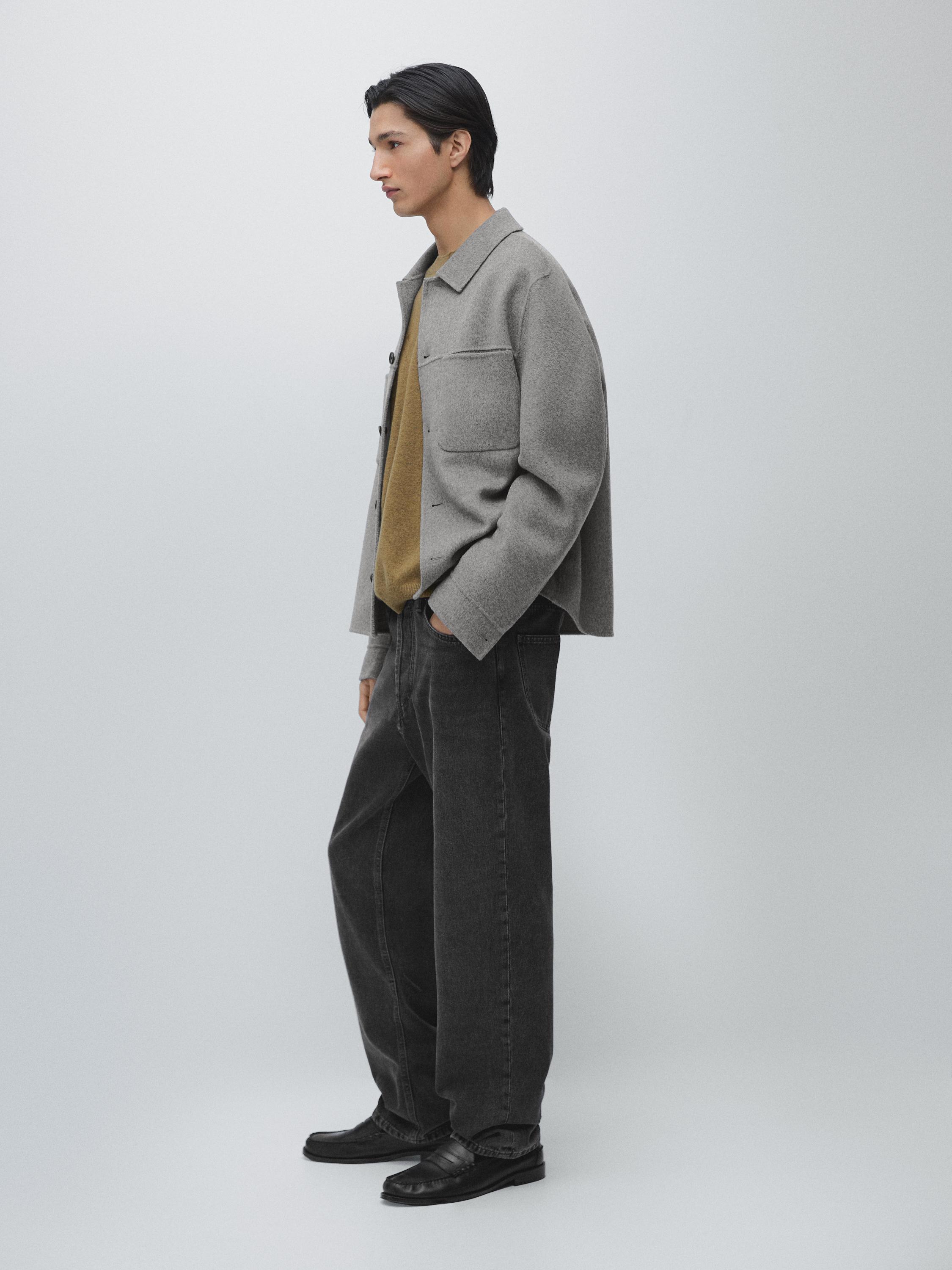 Wool blend overshirt with pockets — PALE GREY