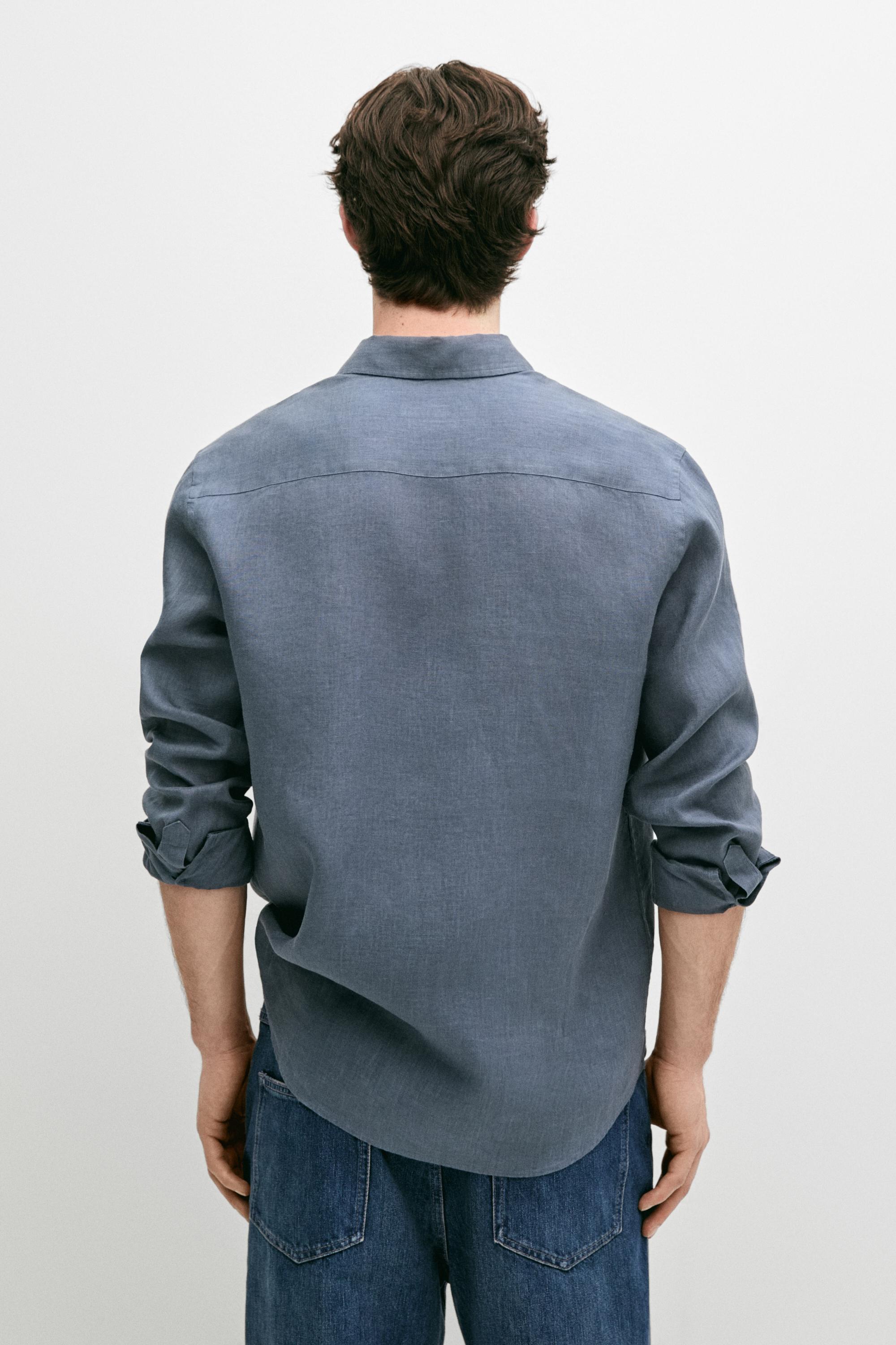 100% linen slim fit shirt — DARK BLUE