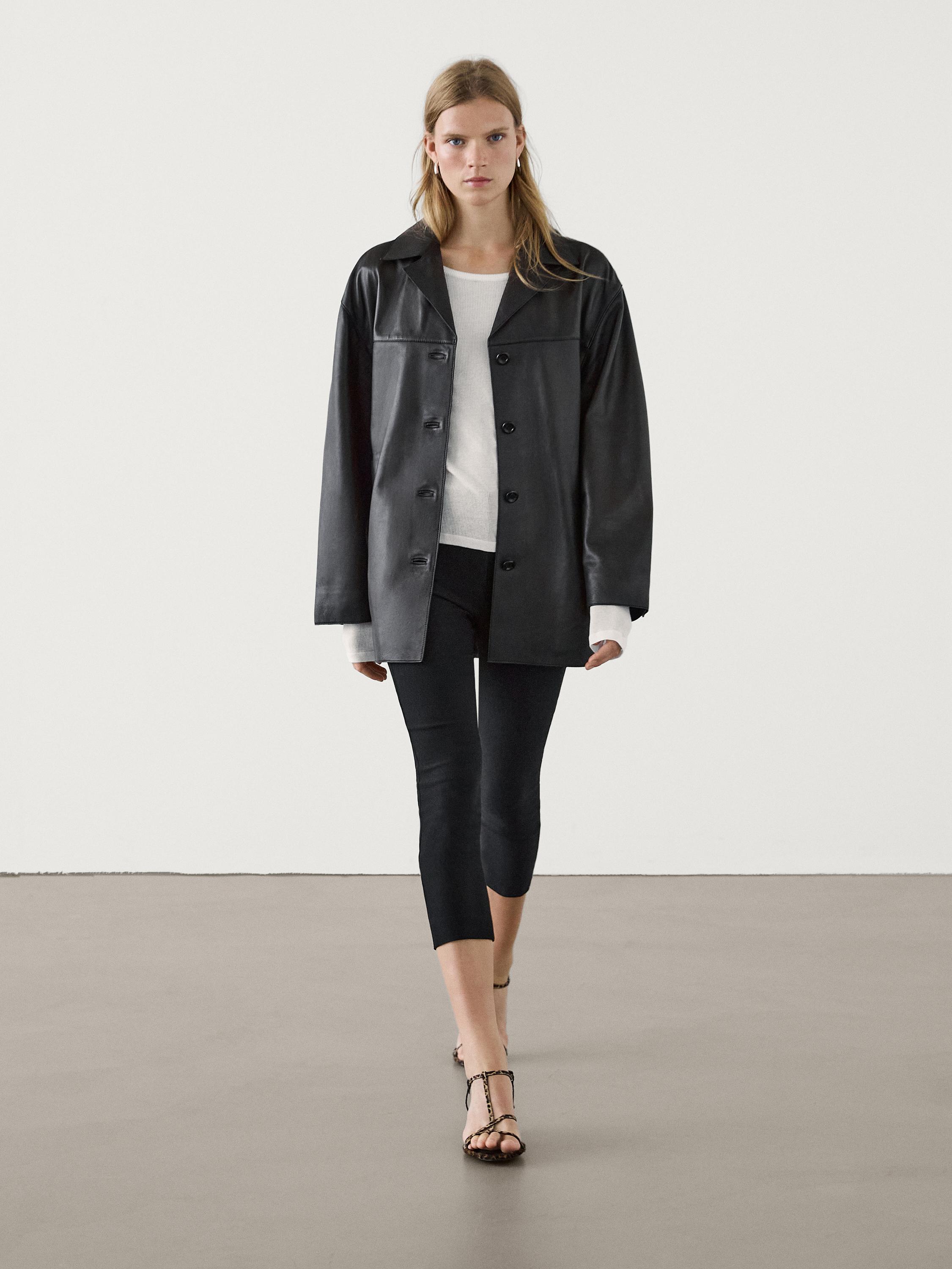 Nappa leather jacket with lapel collar Black Skirts Massimo Dutti