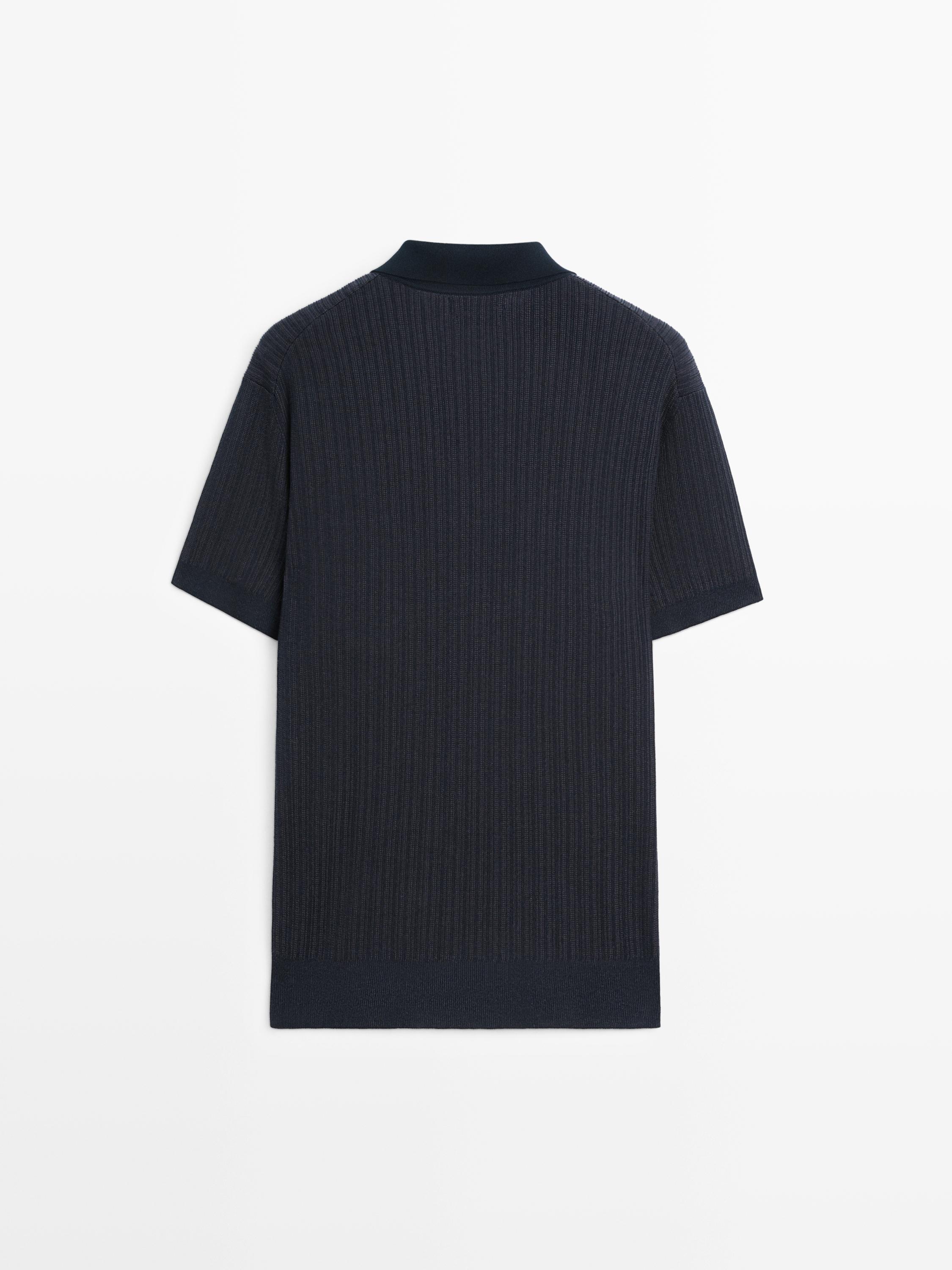 Short sleeve textured knit polo shirt — FADED NAVY