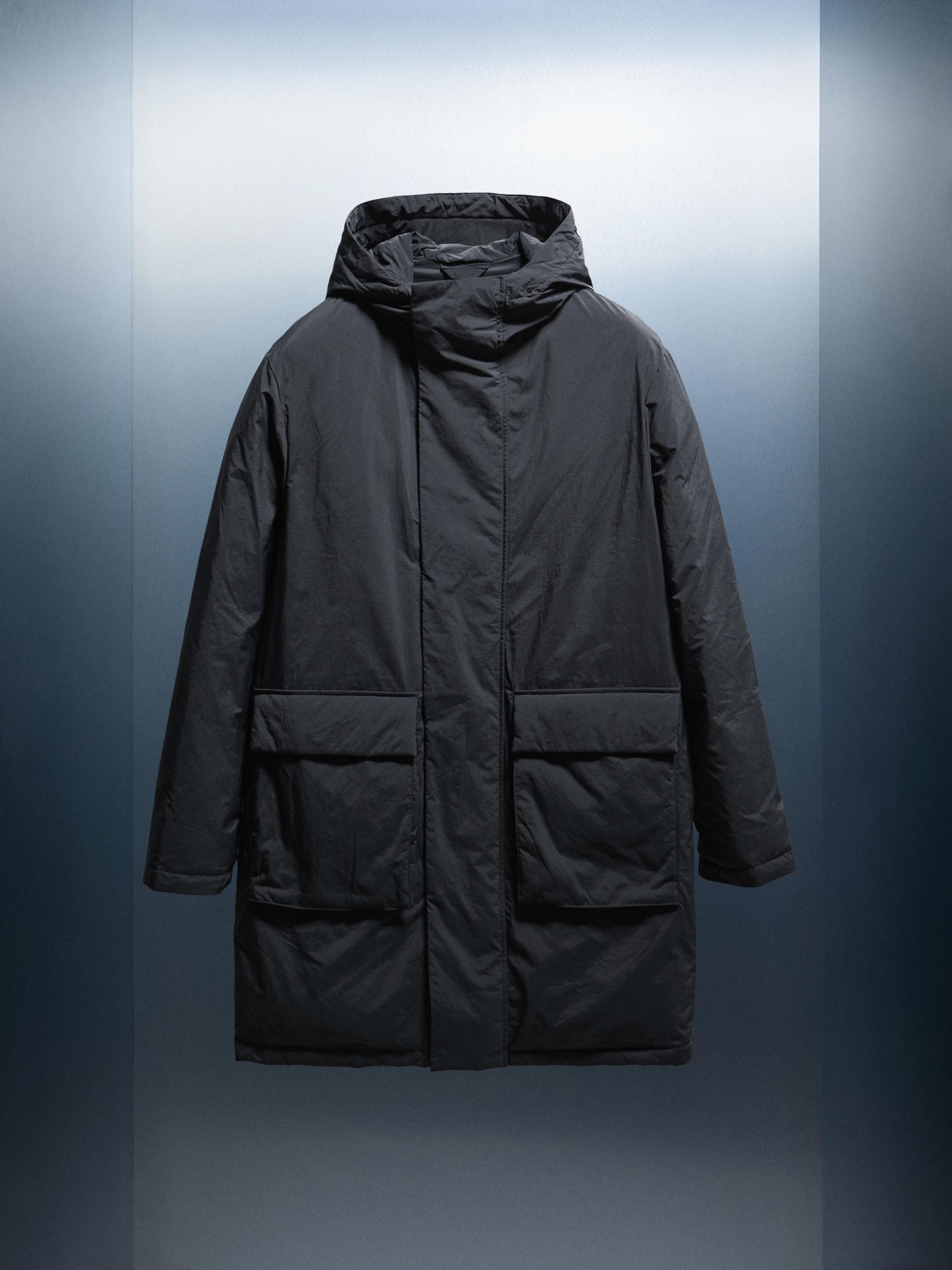 Water-repellent padded parka with hood