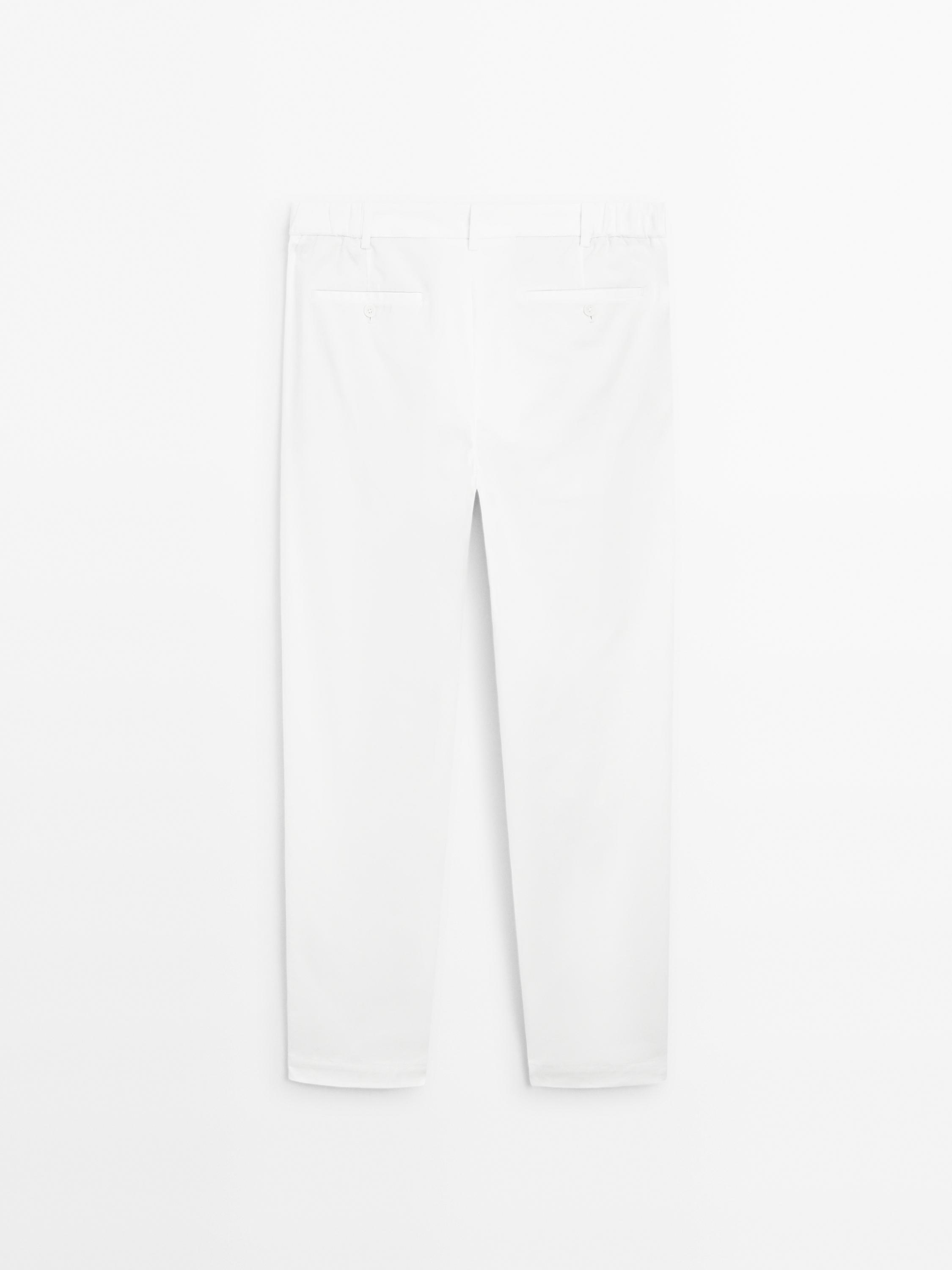 Cotton blend slim fit trousers
