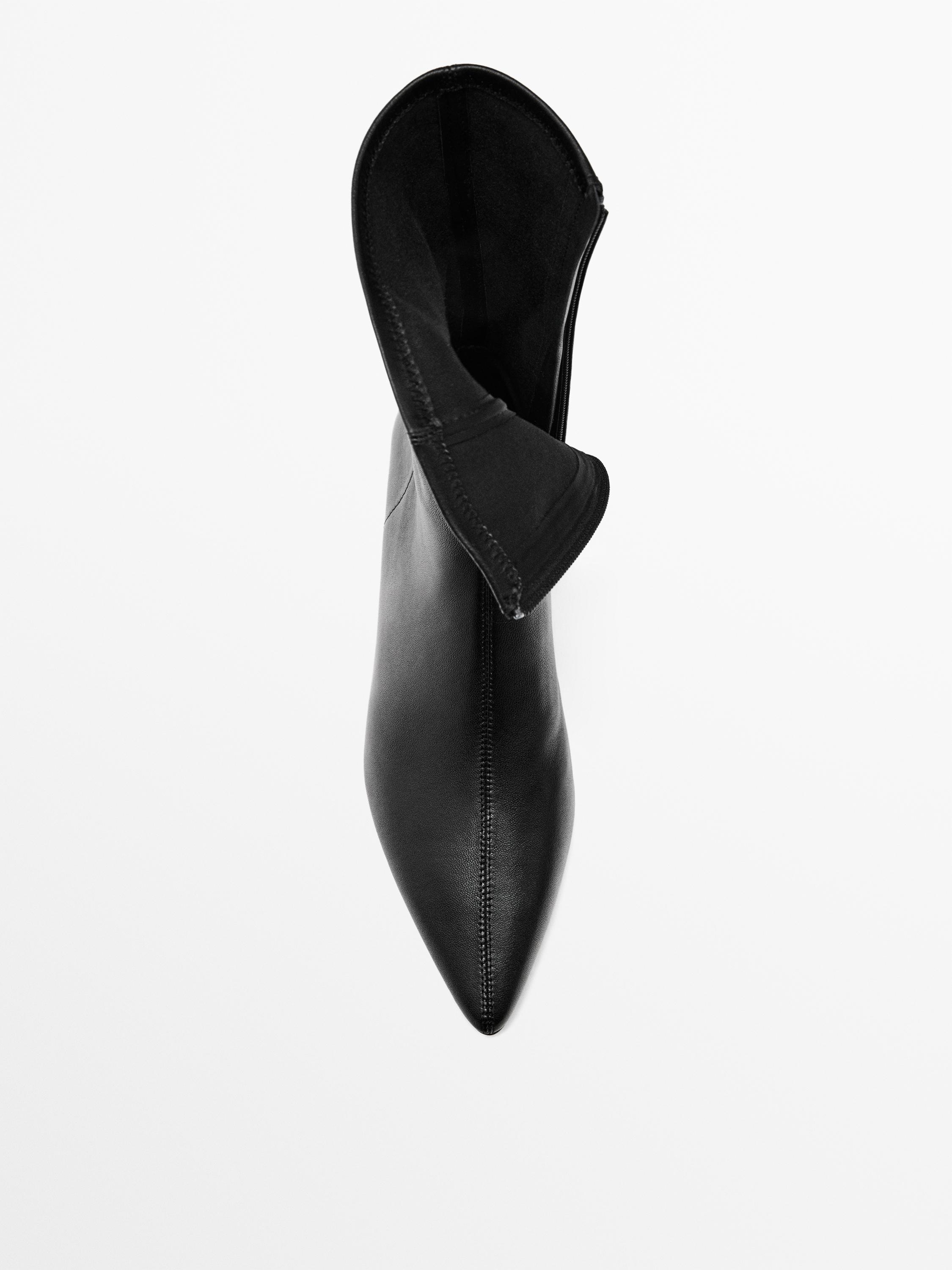 Stretch leather wedge ankle boots