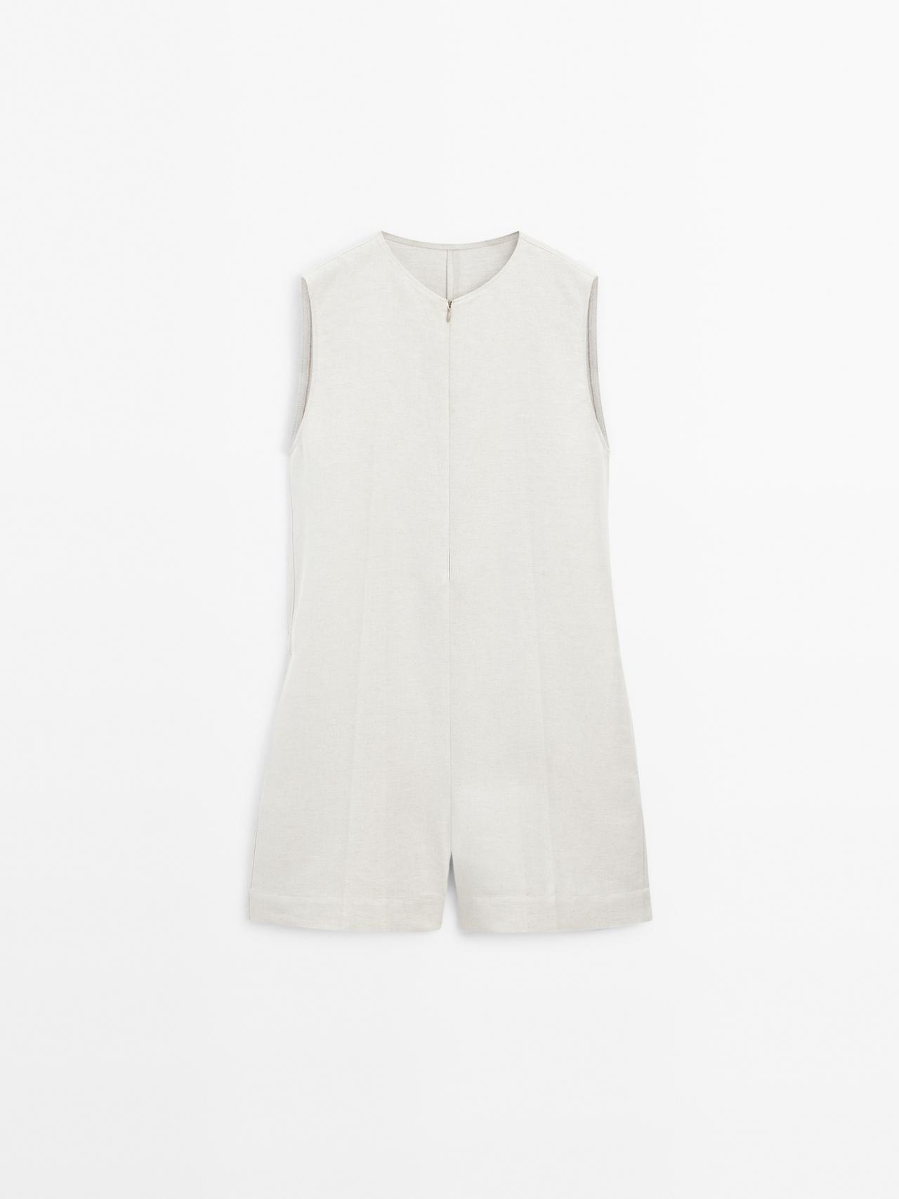 Massimo Dutti - Dame - Kort Buksedragt I Hørblanding - Råhvid - 40