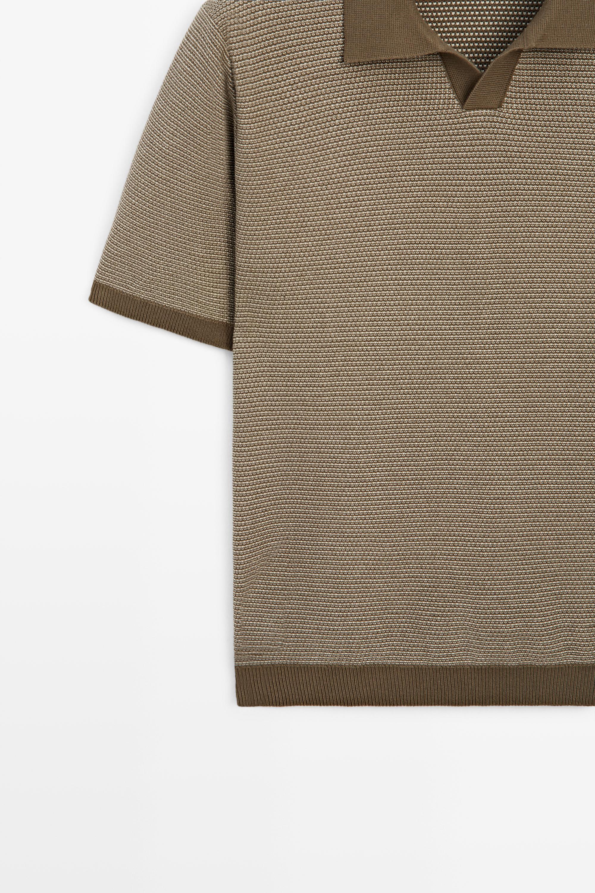 100% cotton contrast knit polo sweater — KHAKI (alternate view)