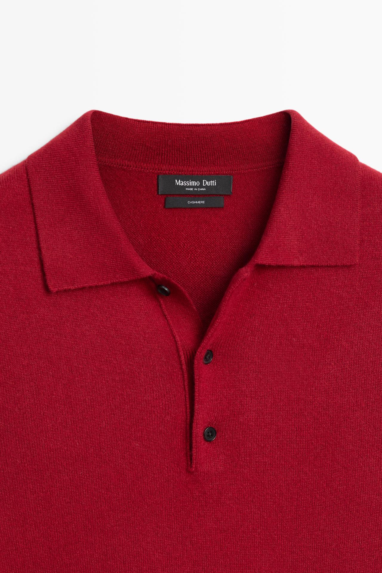 100% cashmere knit polo sweater — RUBY RED