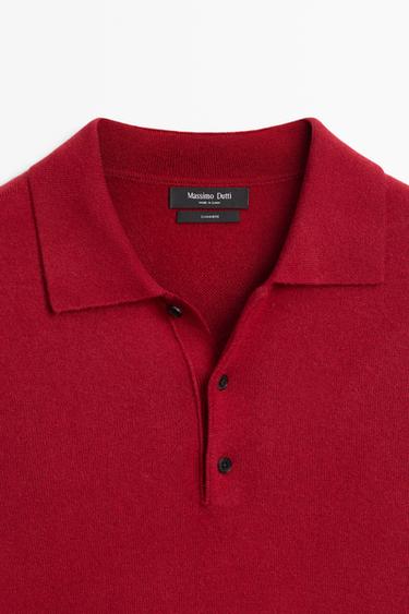 100% cashmere knit polo sweater — RUBY RED 9
