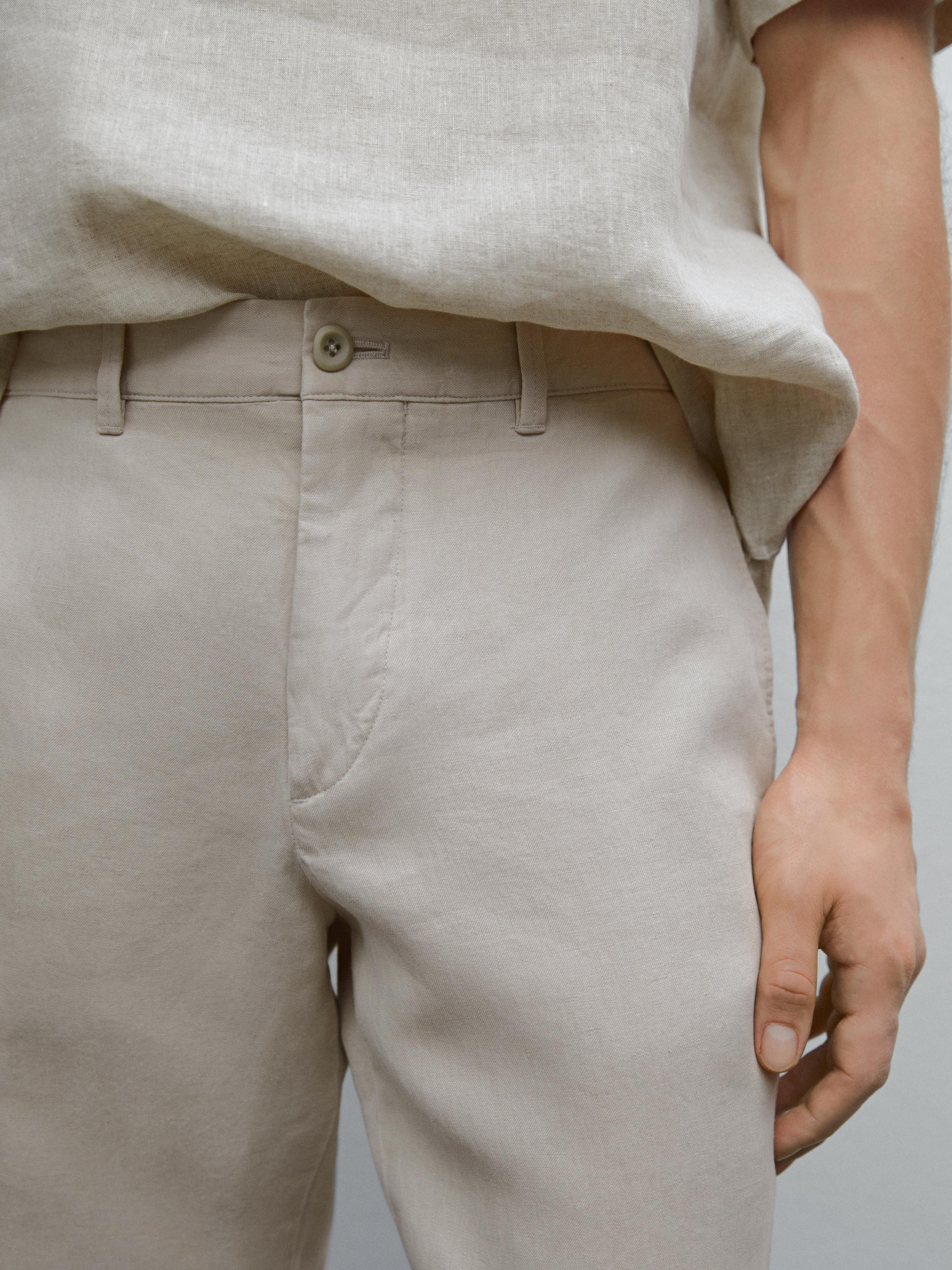 Kalhoty tapered fit 100% len