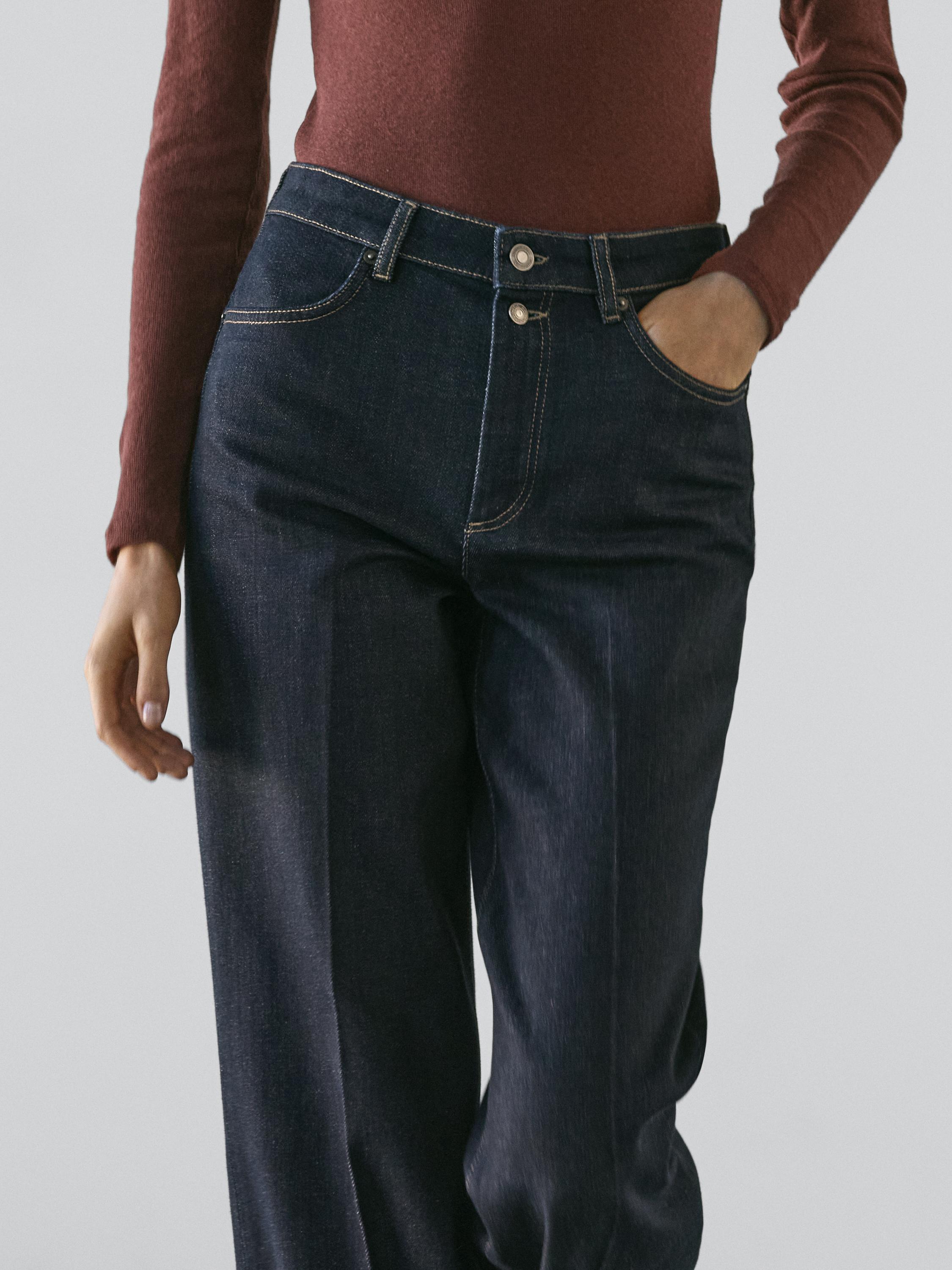 Flared high-waist jeans — DARK BLUE