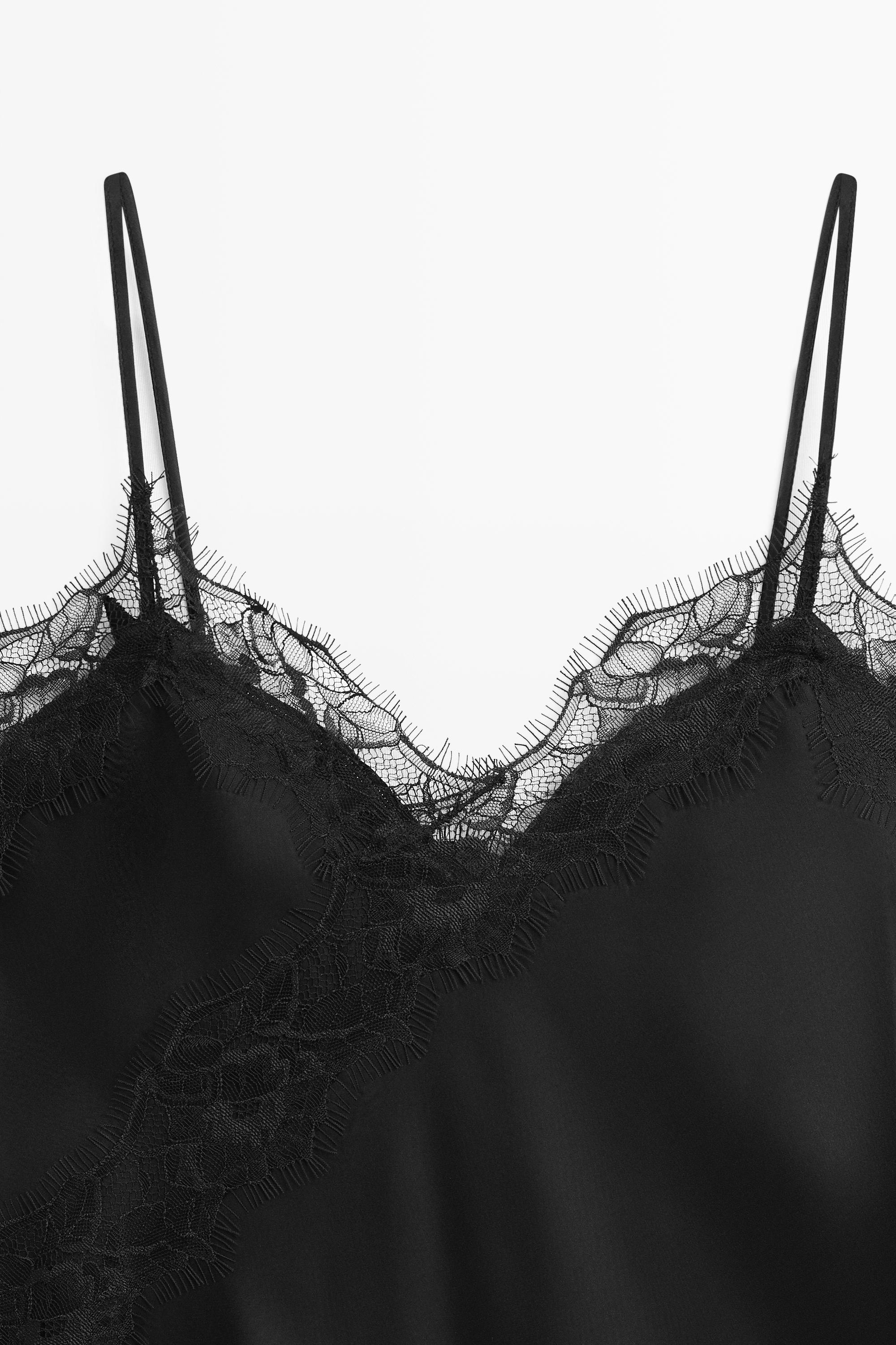 Asymmetric thin strap camisole top — BLACK