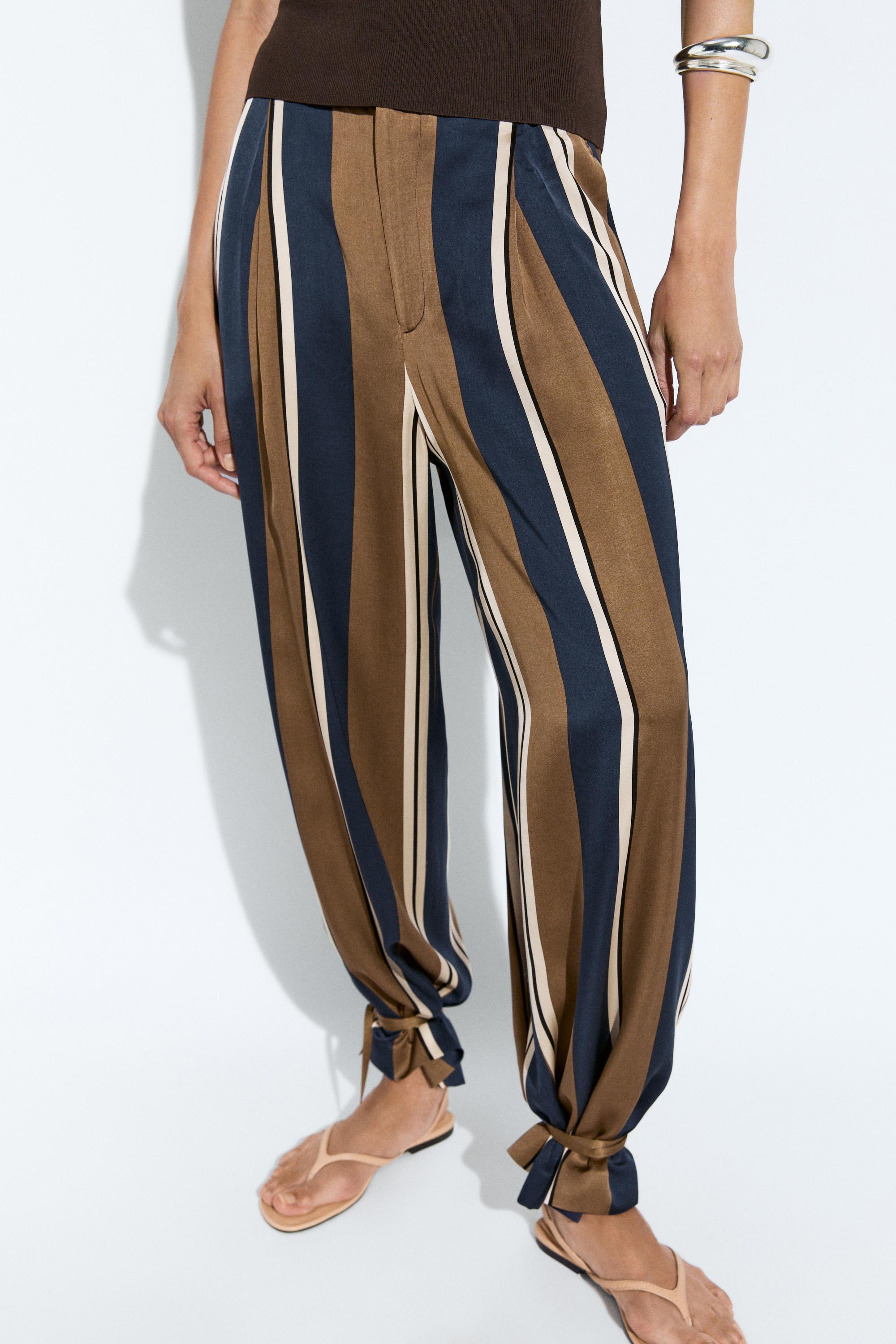 Satin pants with tie-up hem detail