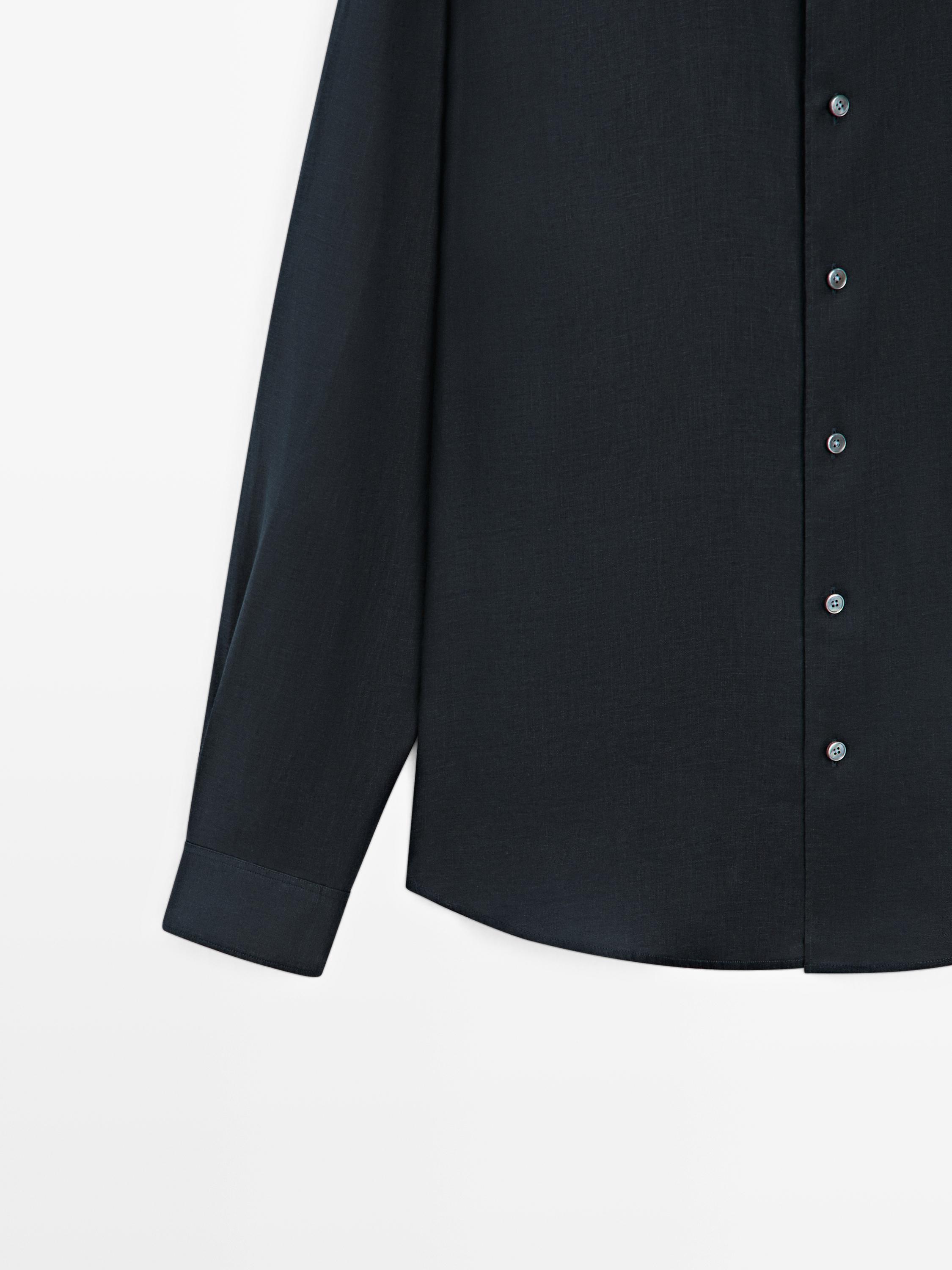 Extra fine regular fit linen shirt — NAVY BLUE