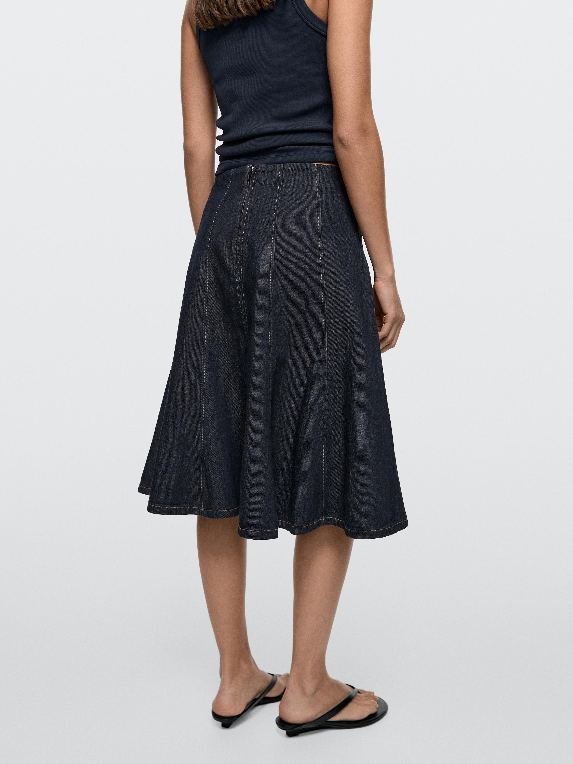 Denim godet midi skirt — DARK BLUE