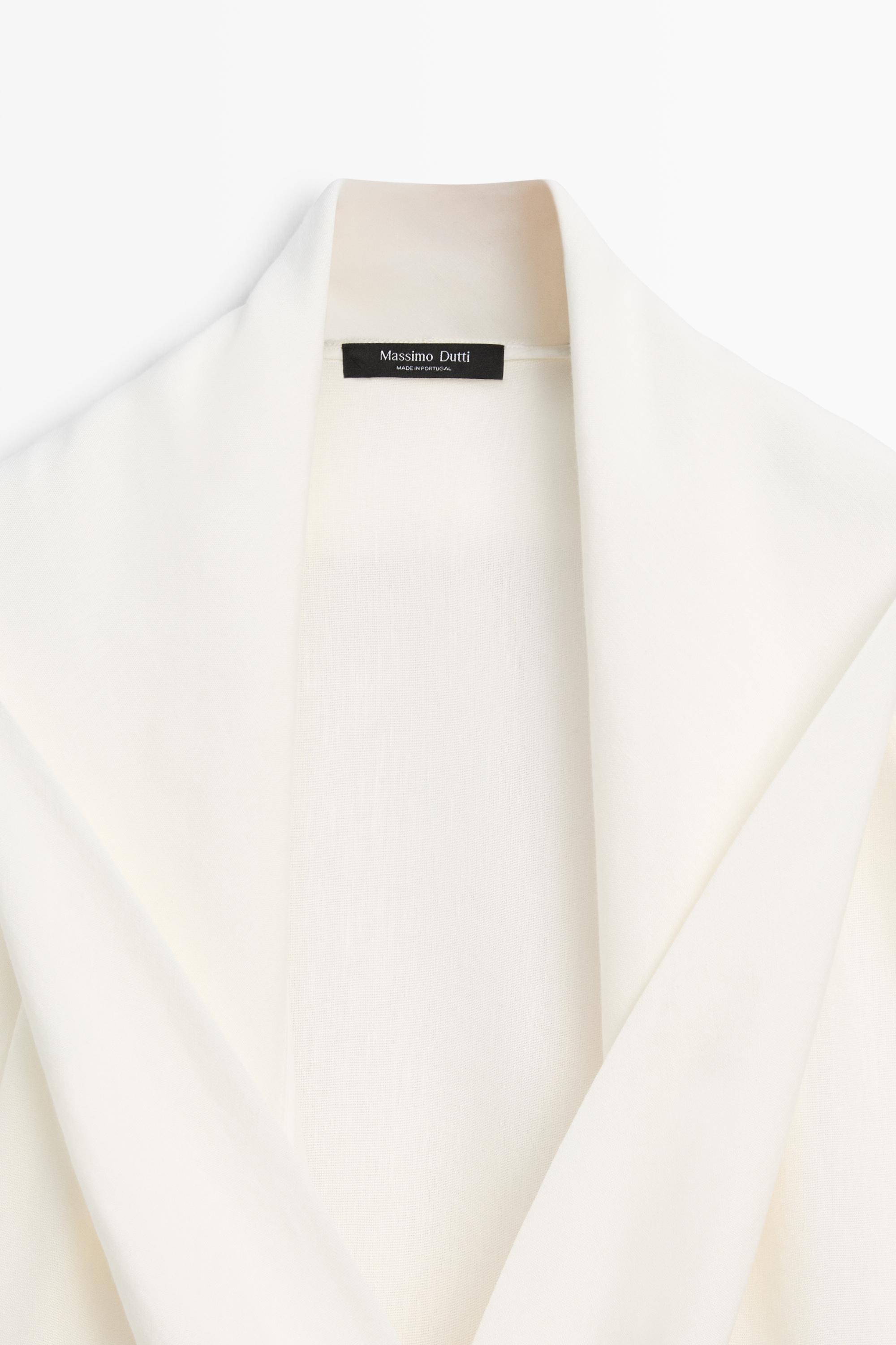 Flowing linen-blend shirt with tie detail — WHITE