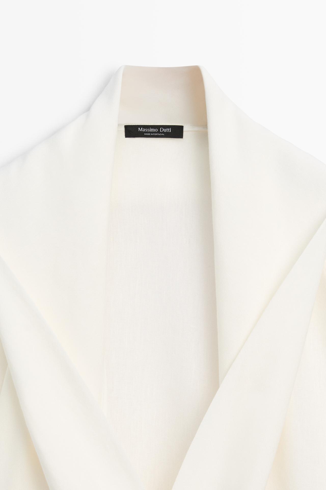 Flowing linen-blend shirt with tie detail — WHITE