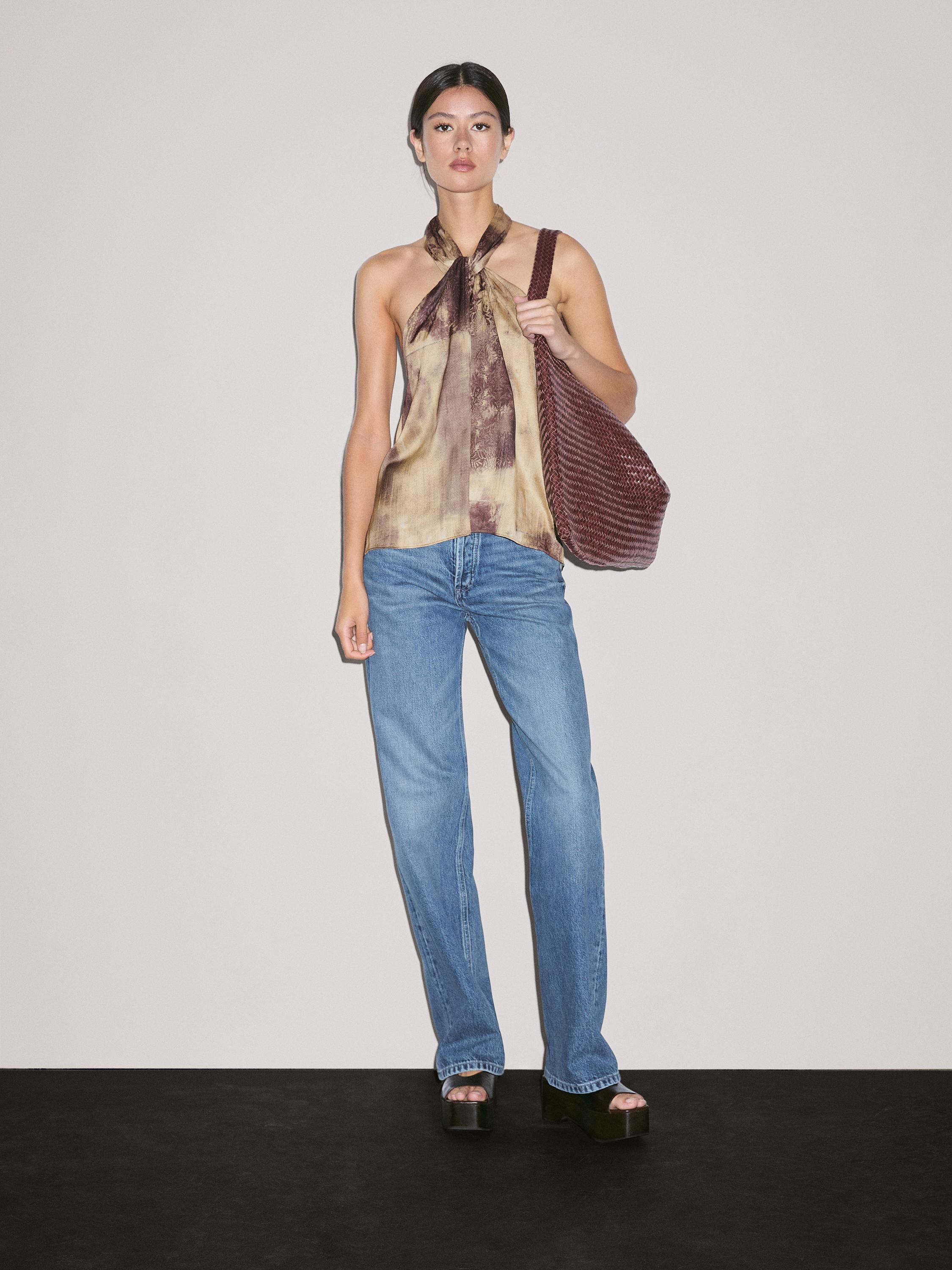 Printed satin fabric top