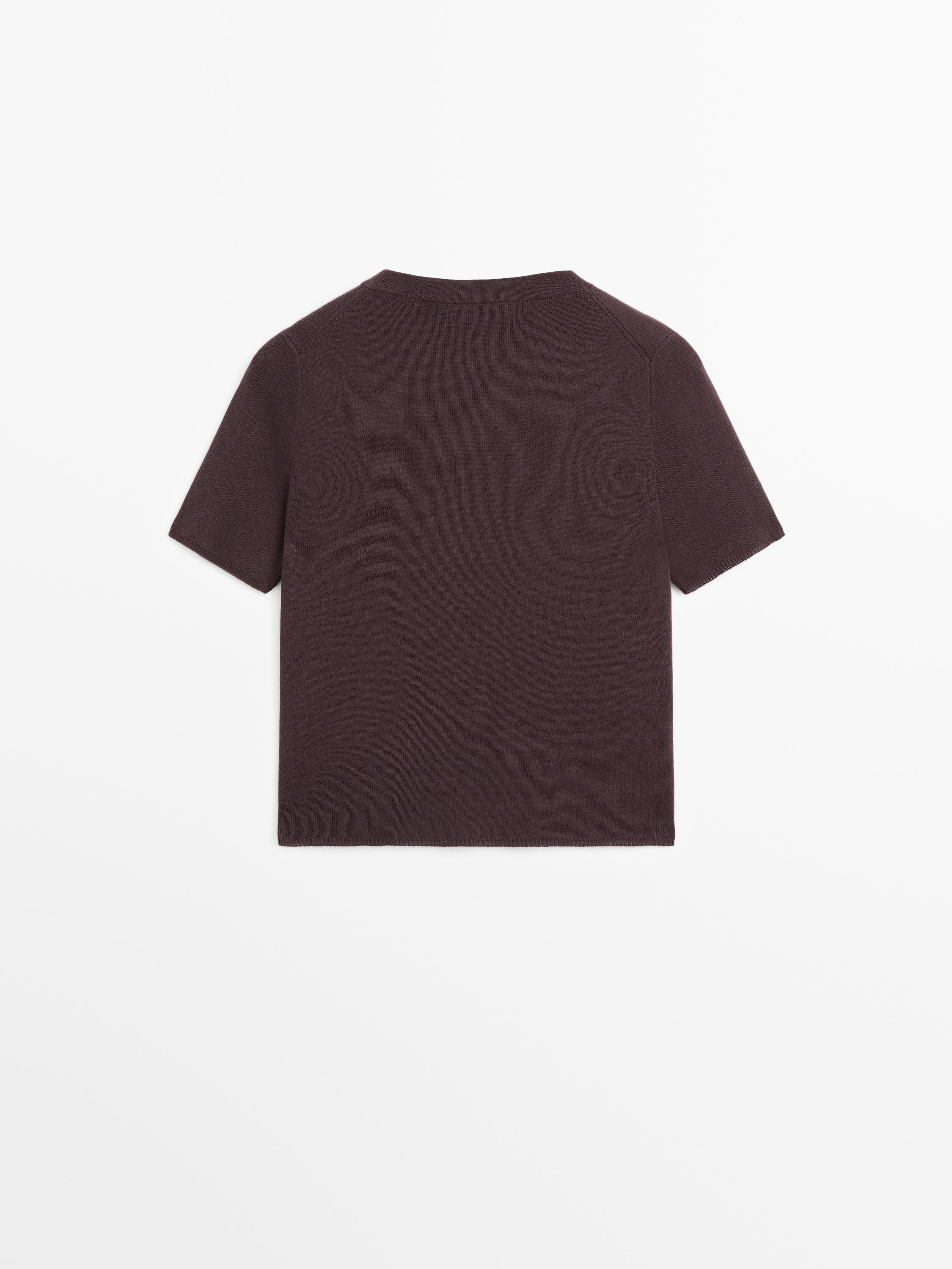 Cotton short sleeve knit cardigan — BROWN