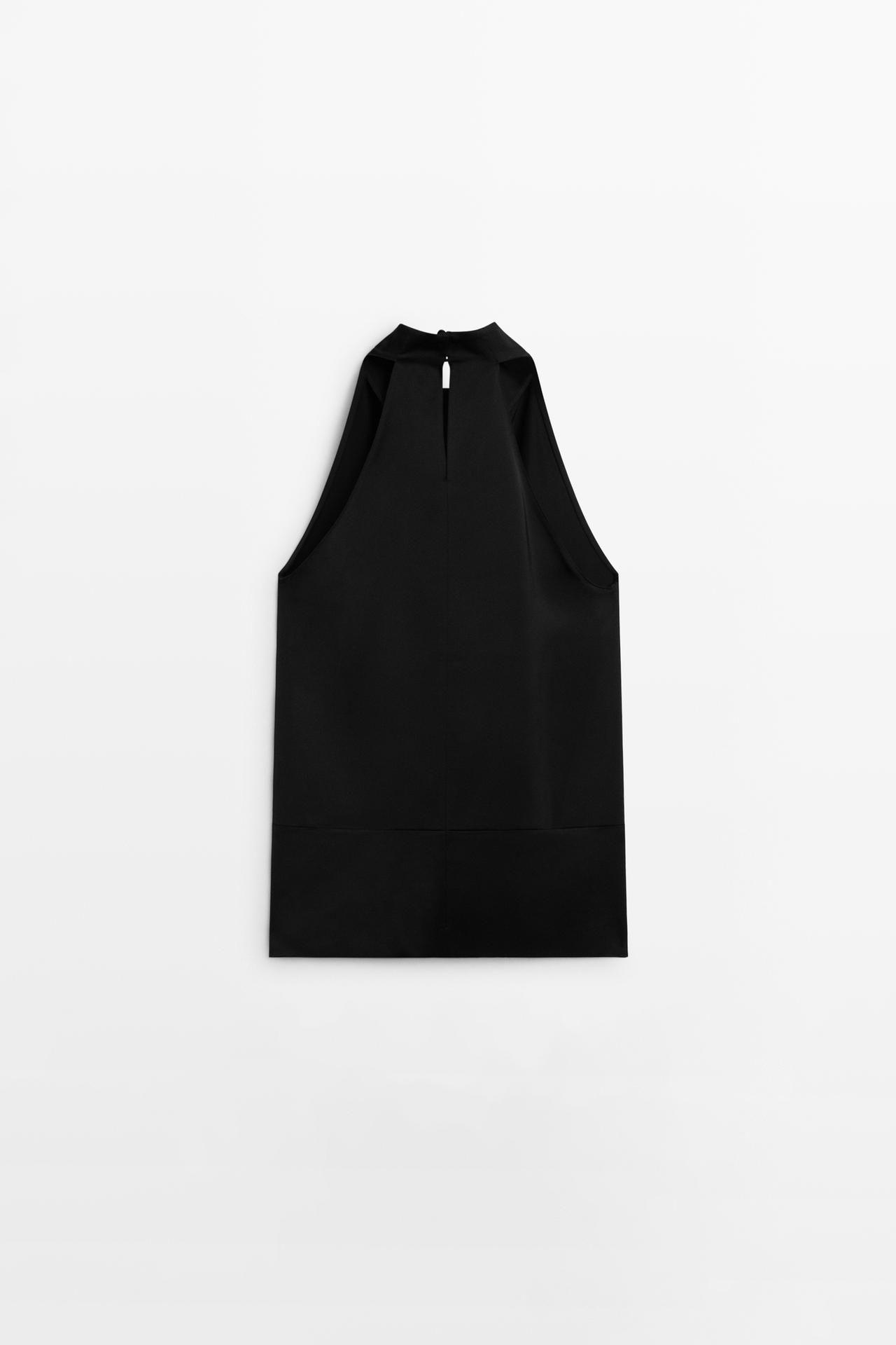 Flowing halter neck top with waistband effect — BLACK