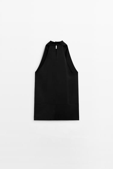 Flowing halter neck top with waistband effect — BLACK 6