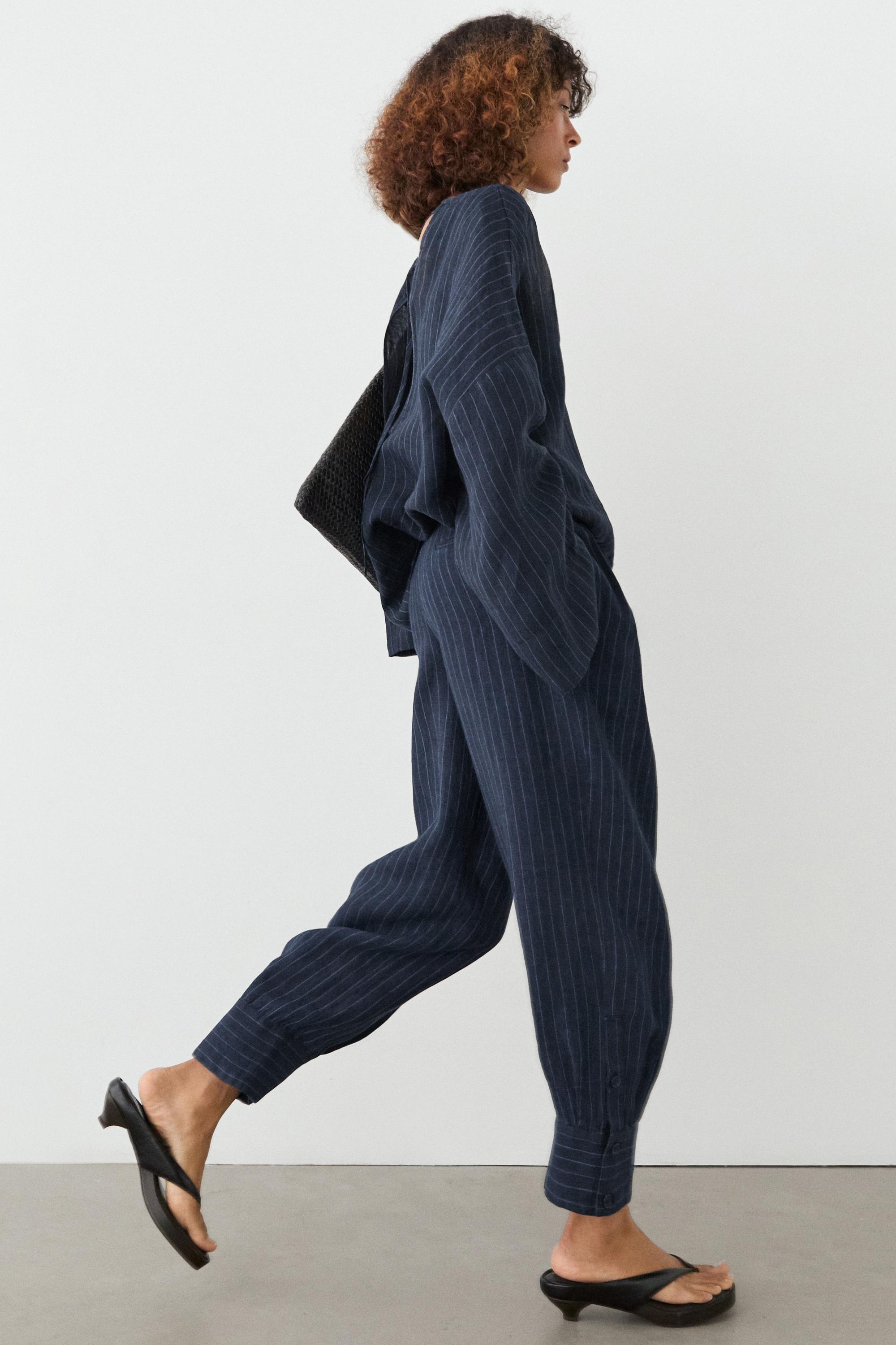 Striped linen sarouel trousers — DARK BLUE