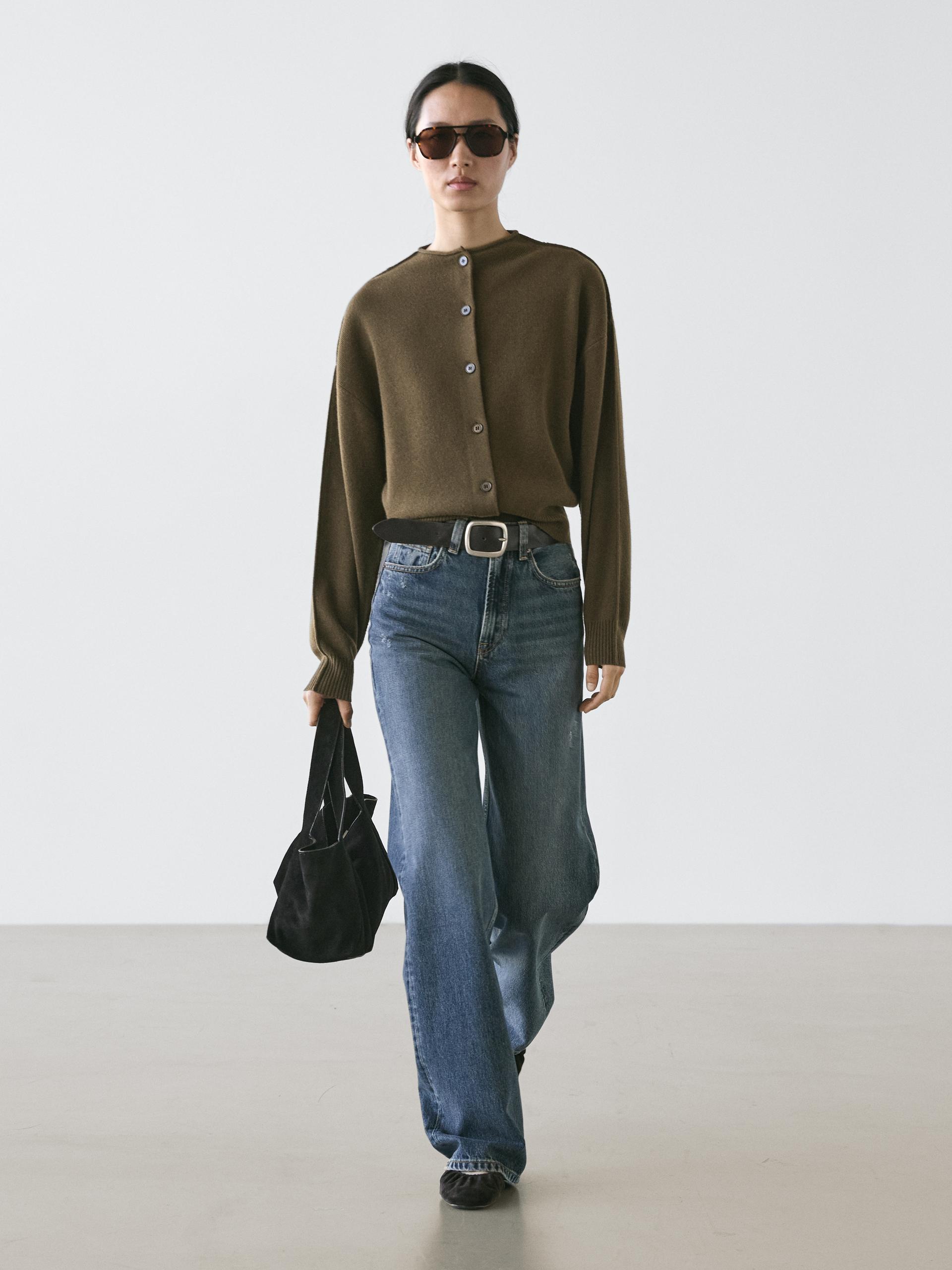 Cardigan In Maglia Con Dettaglio Di Cuciture In Misto Lana - Kaki - L - Massimo Dutti - Femminile