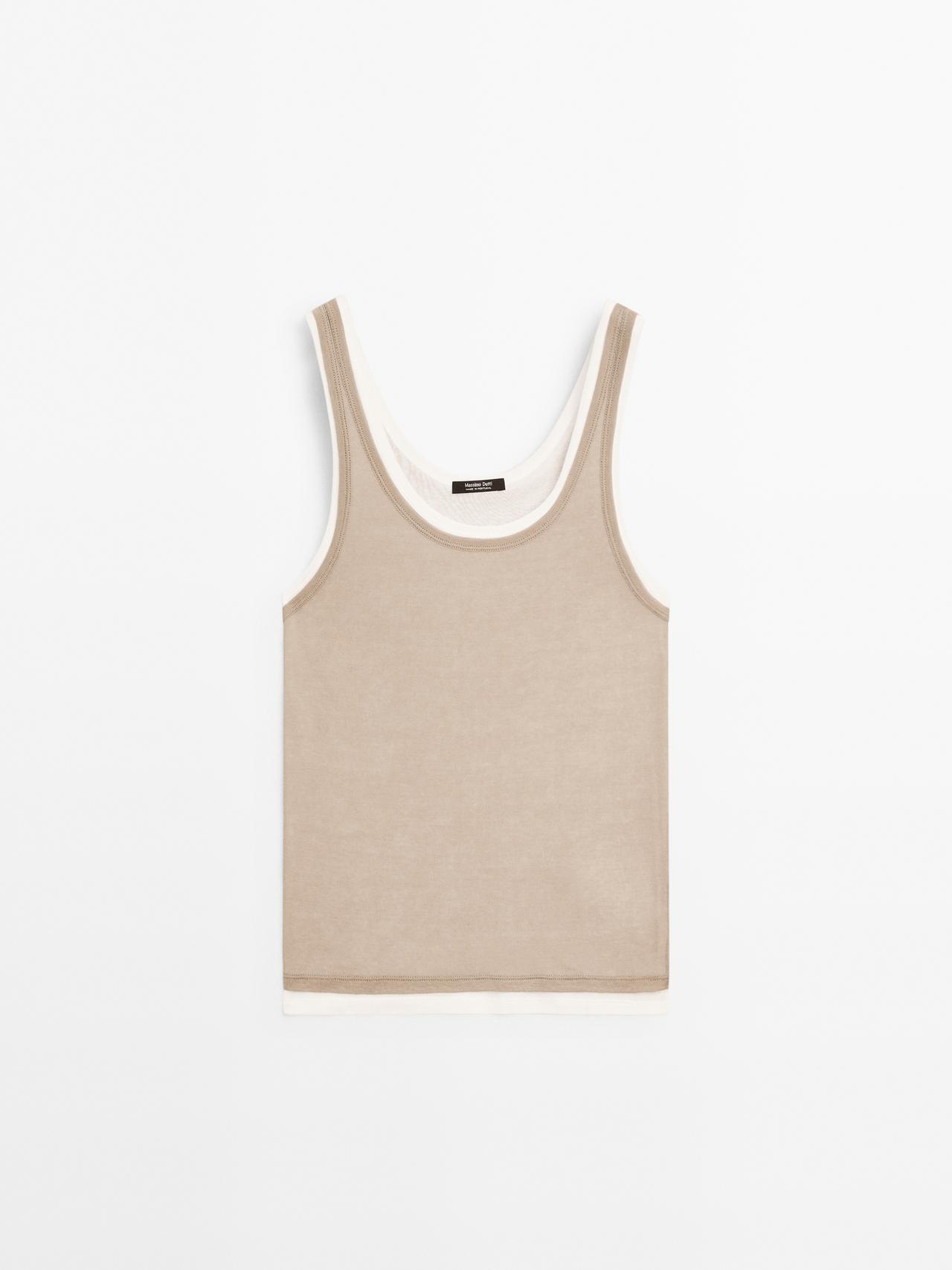 Massimo Dutti - Dame - Top I 100 % Bomuld Med Dobbelte Stropper - Mink - M