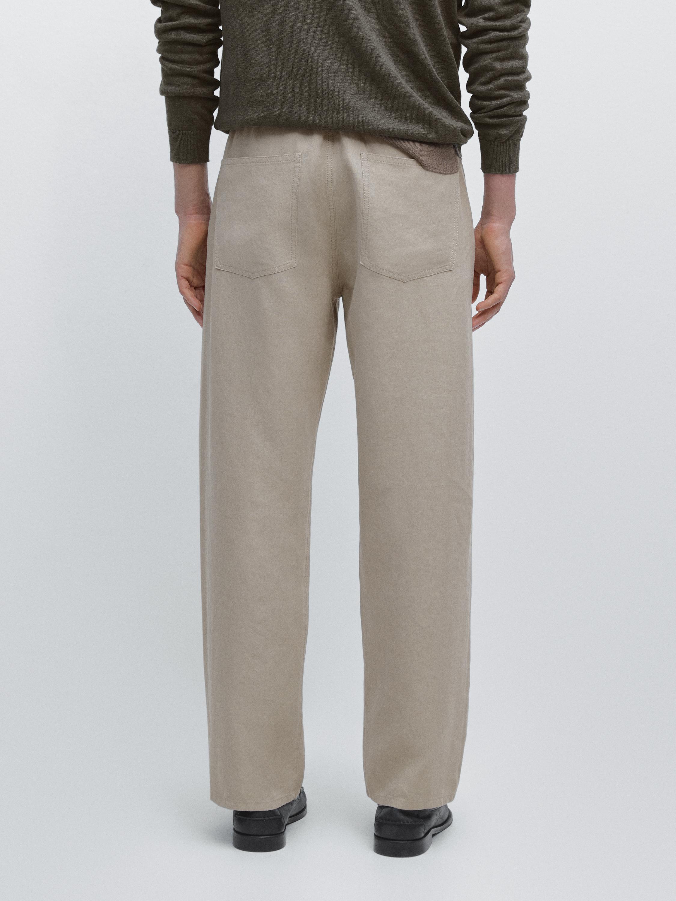 Linen jogger fit trousers — BEIGE