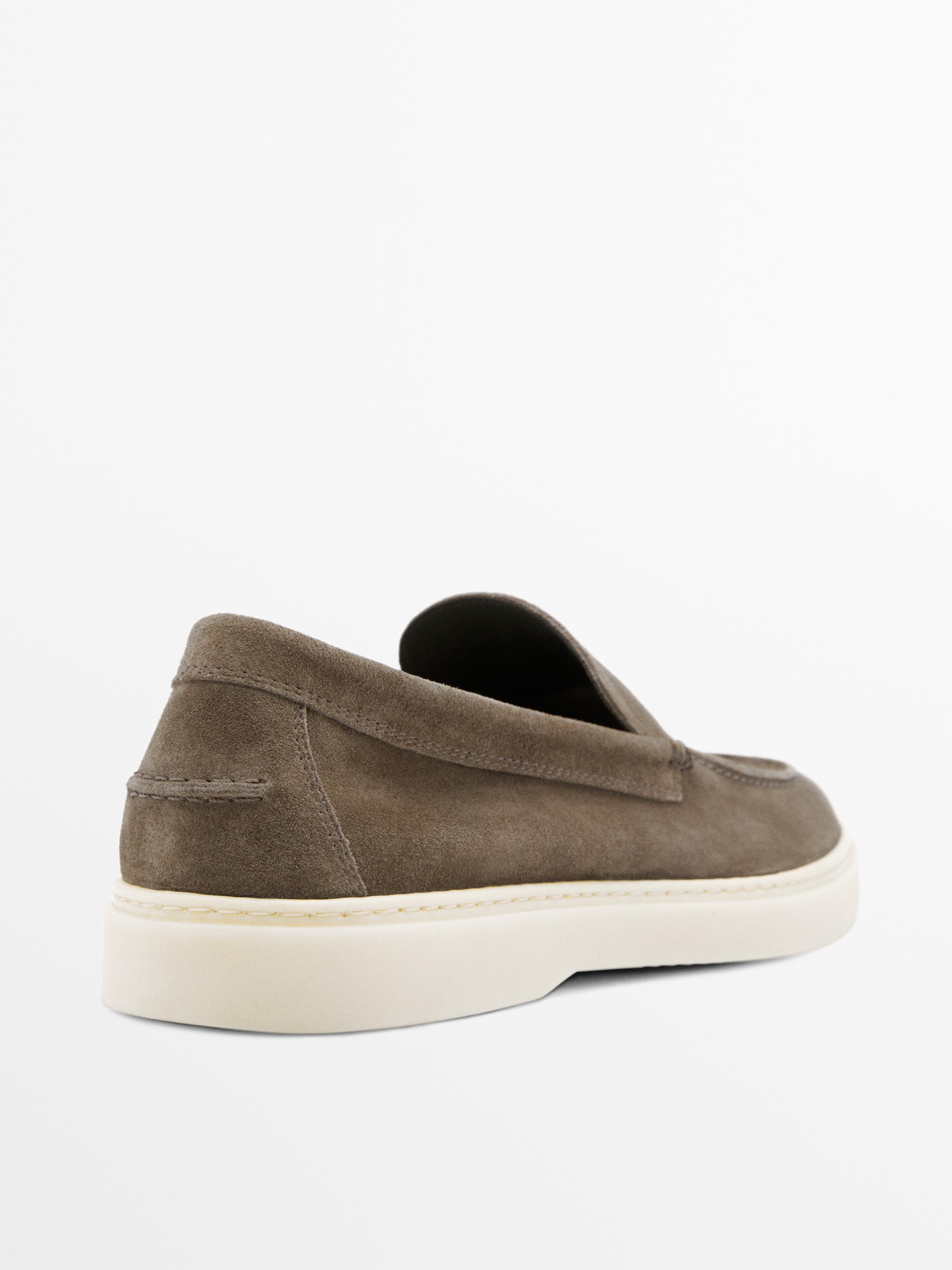 Split leather loafers with moc toe — MINK