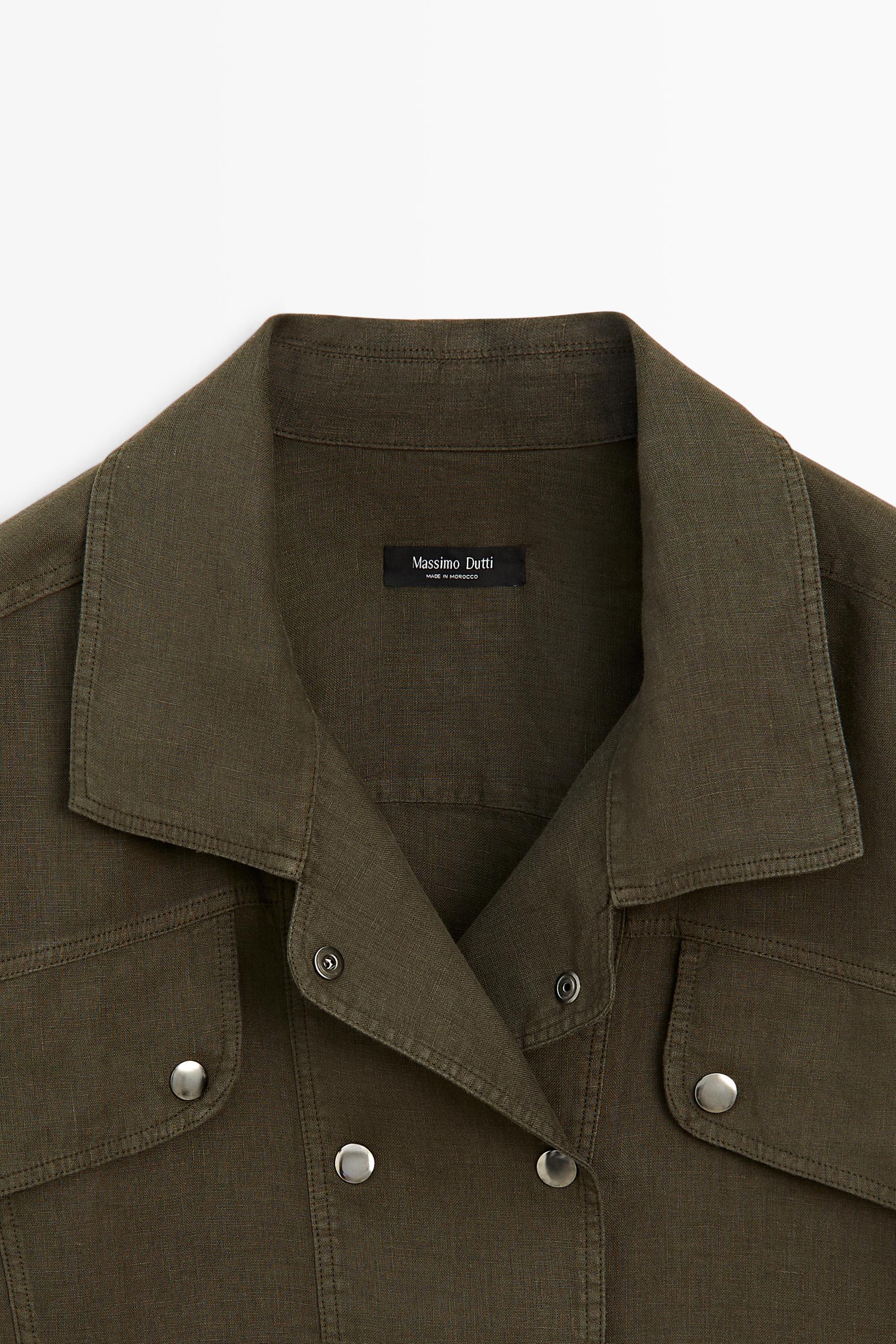 100% linen shirt with snap button detail — GREEN