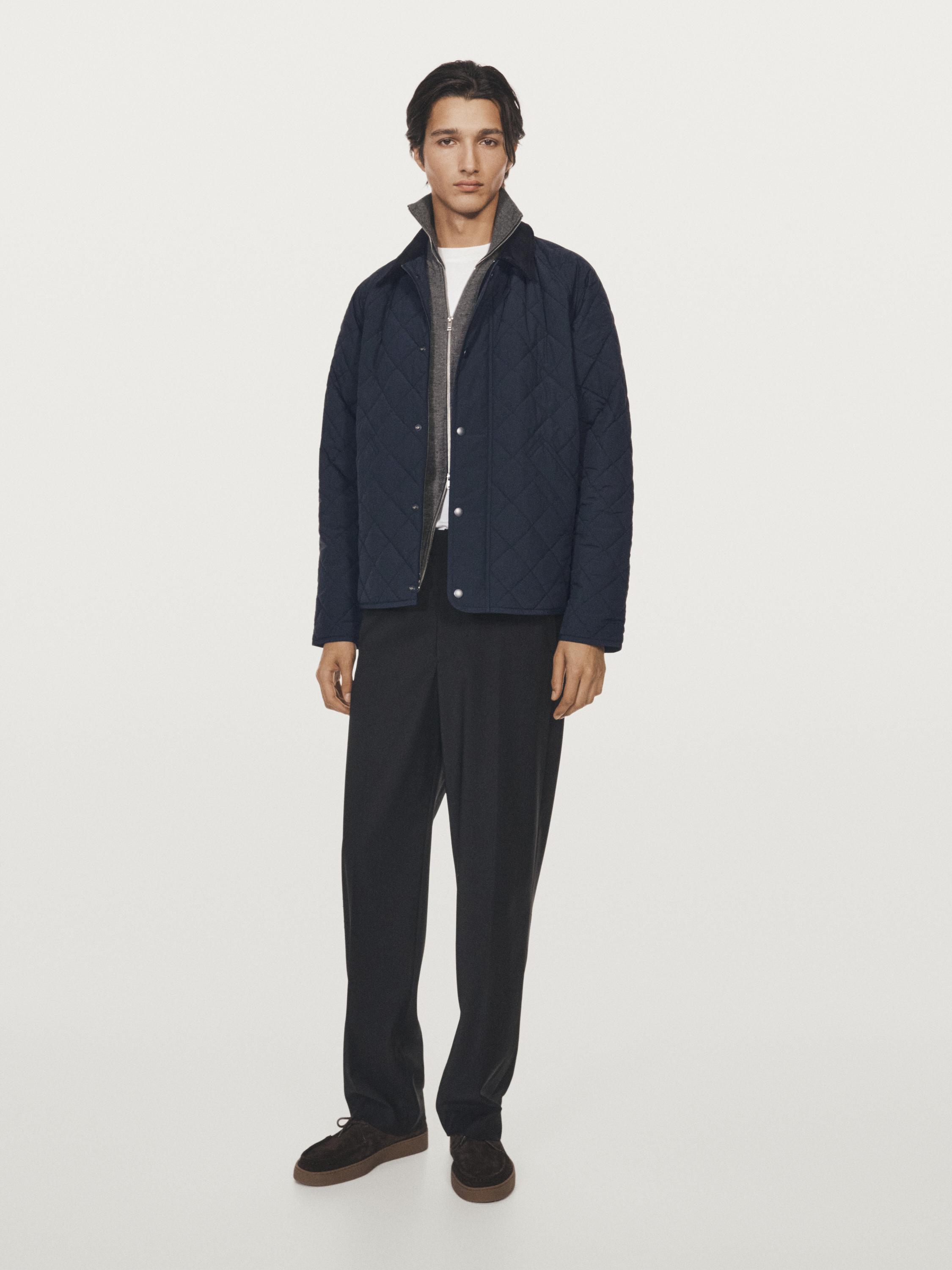 Quilted jacket with corduroy collar