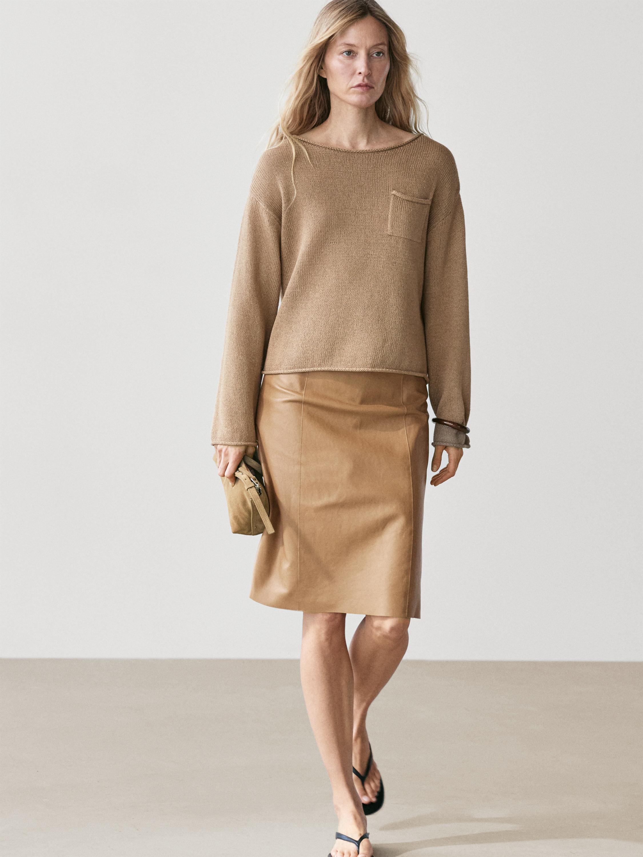 Cotton and linen knit sweater with pocket detail — Washed