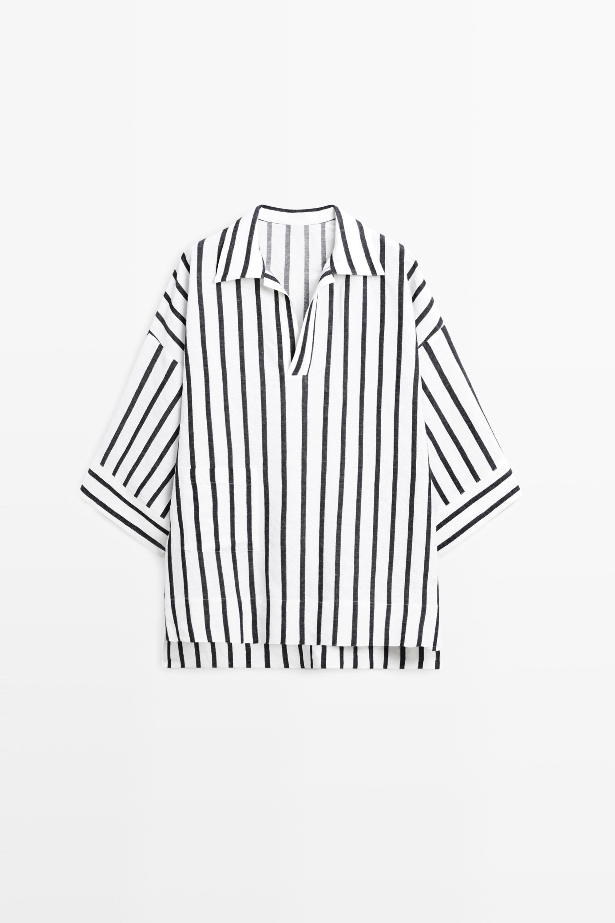 Striped oversize linen blend shirt — WHITE