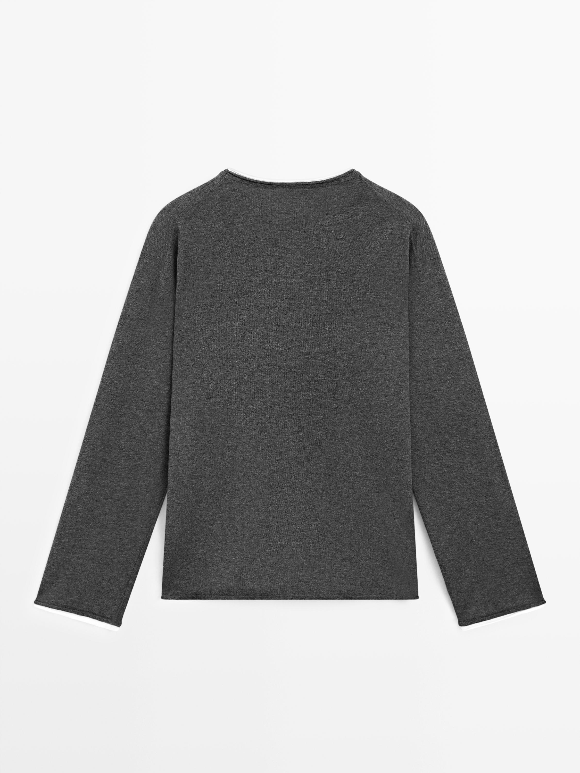 Cotton blend knit sweater with contrast fabric — CHARCOAL