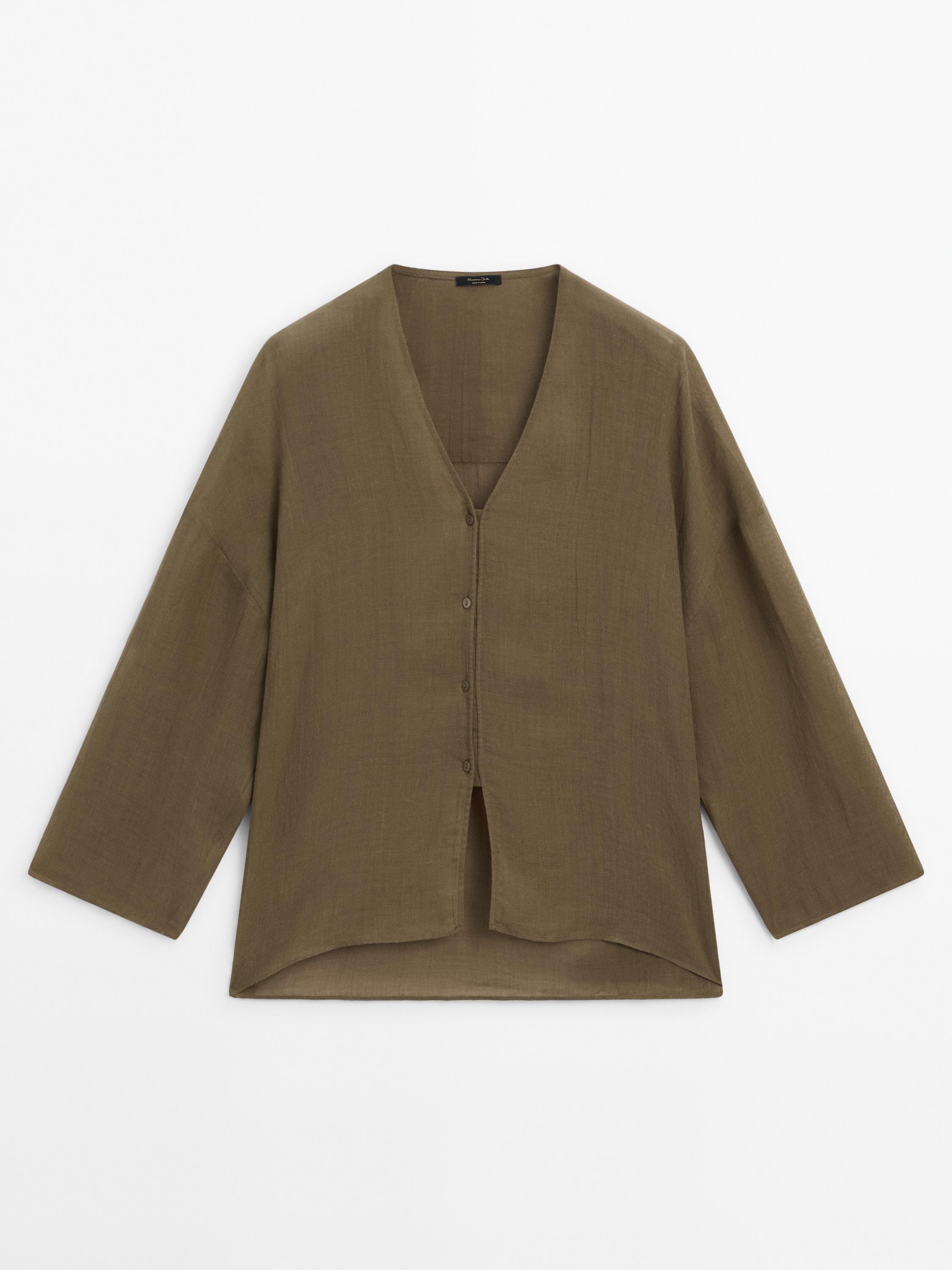 100% ramie V-neck shirt
