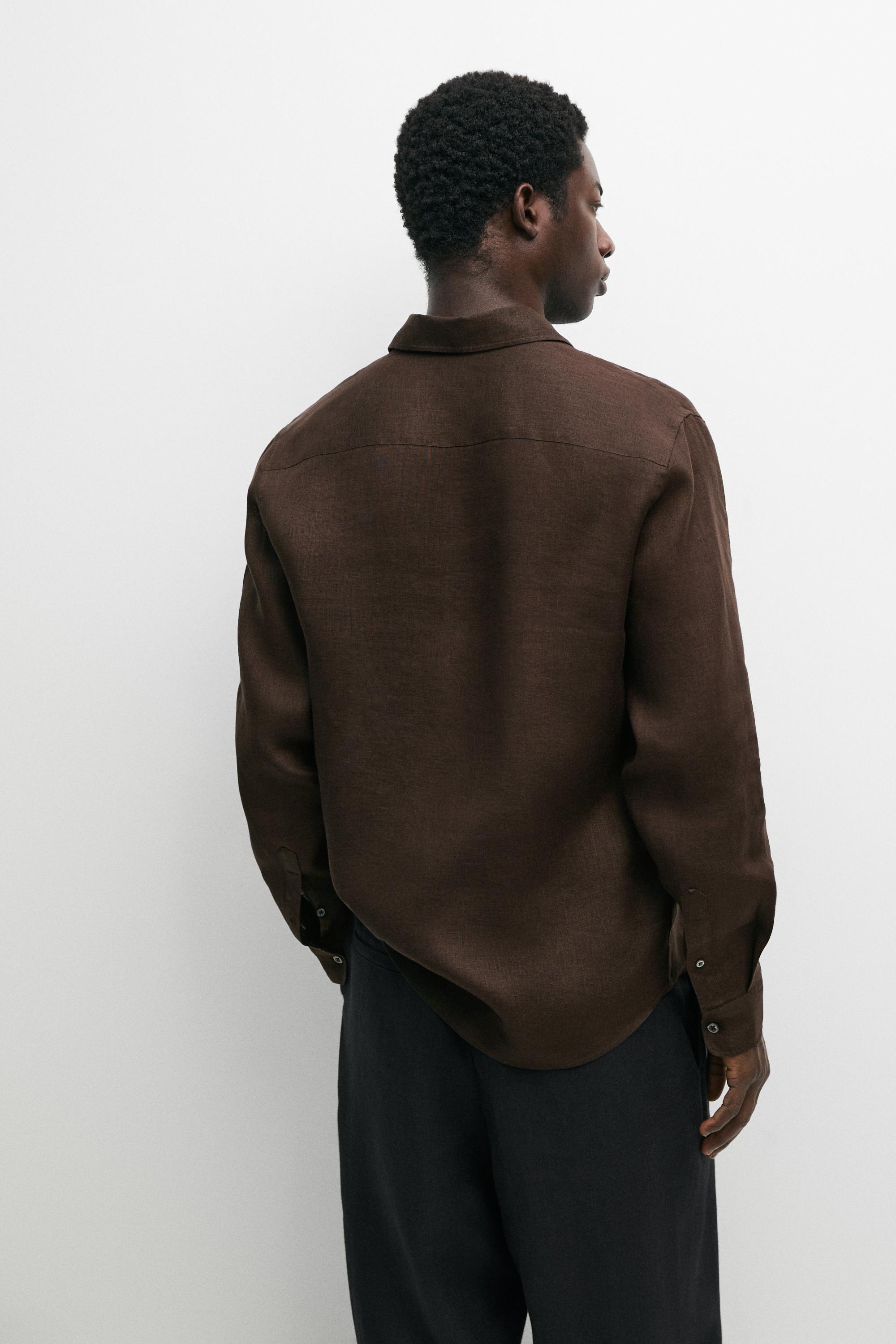 Regular fit 100% linen shirt — BROWN