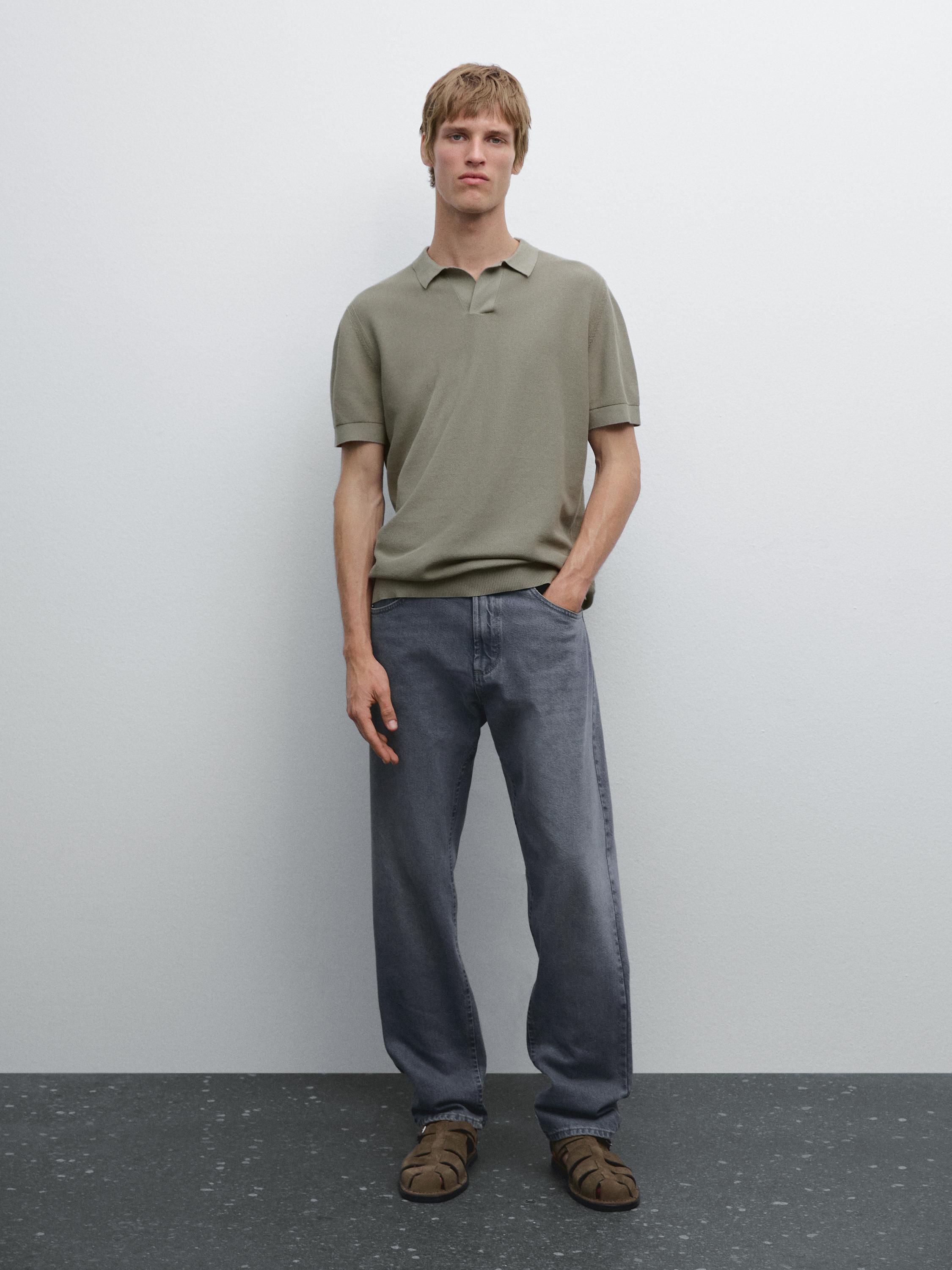 100% cotton knit polo collar sweater