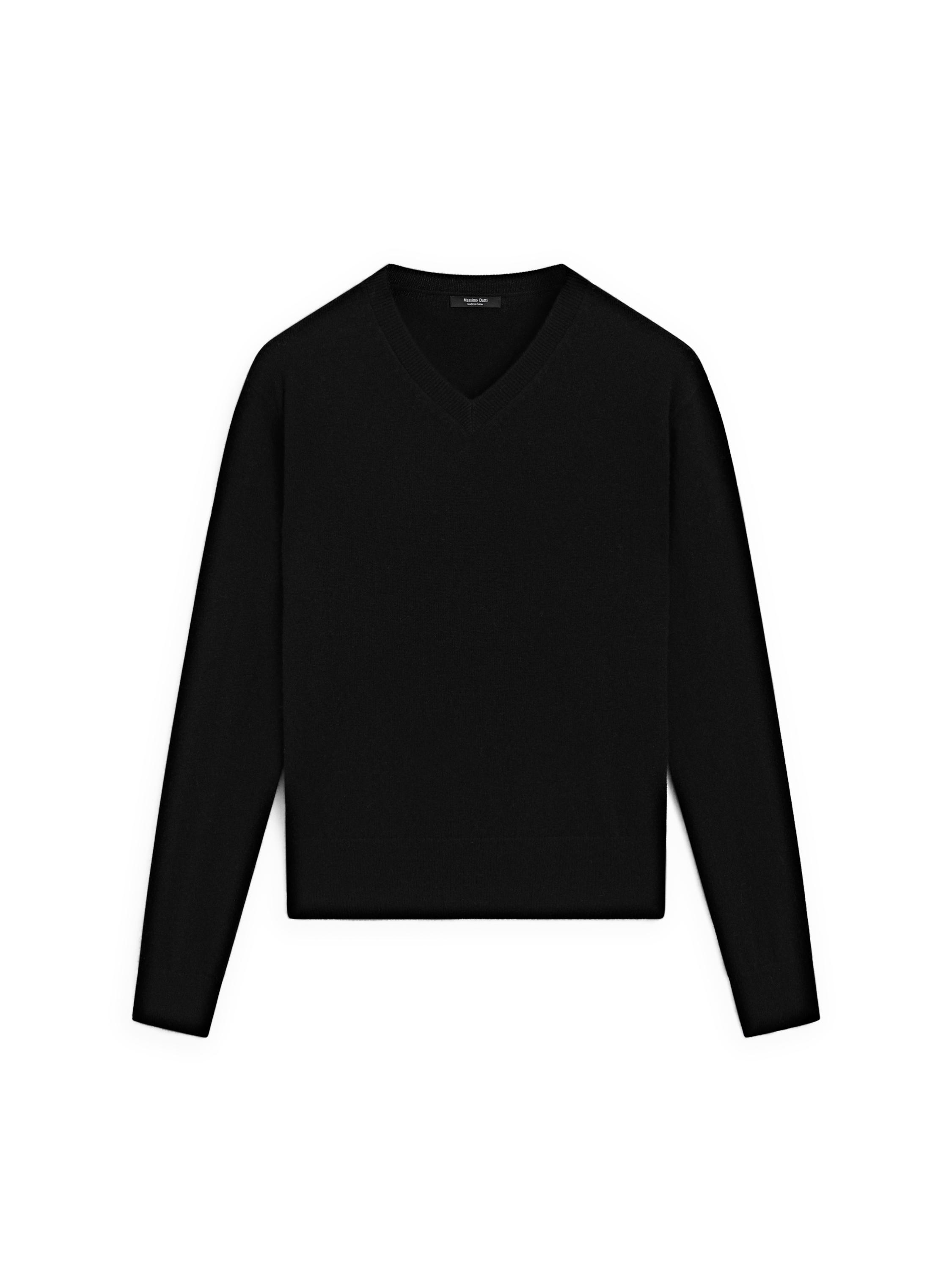 Wool blend knit V-neck sweater — BLACK