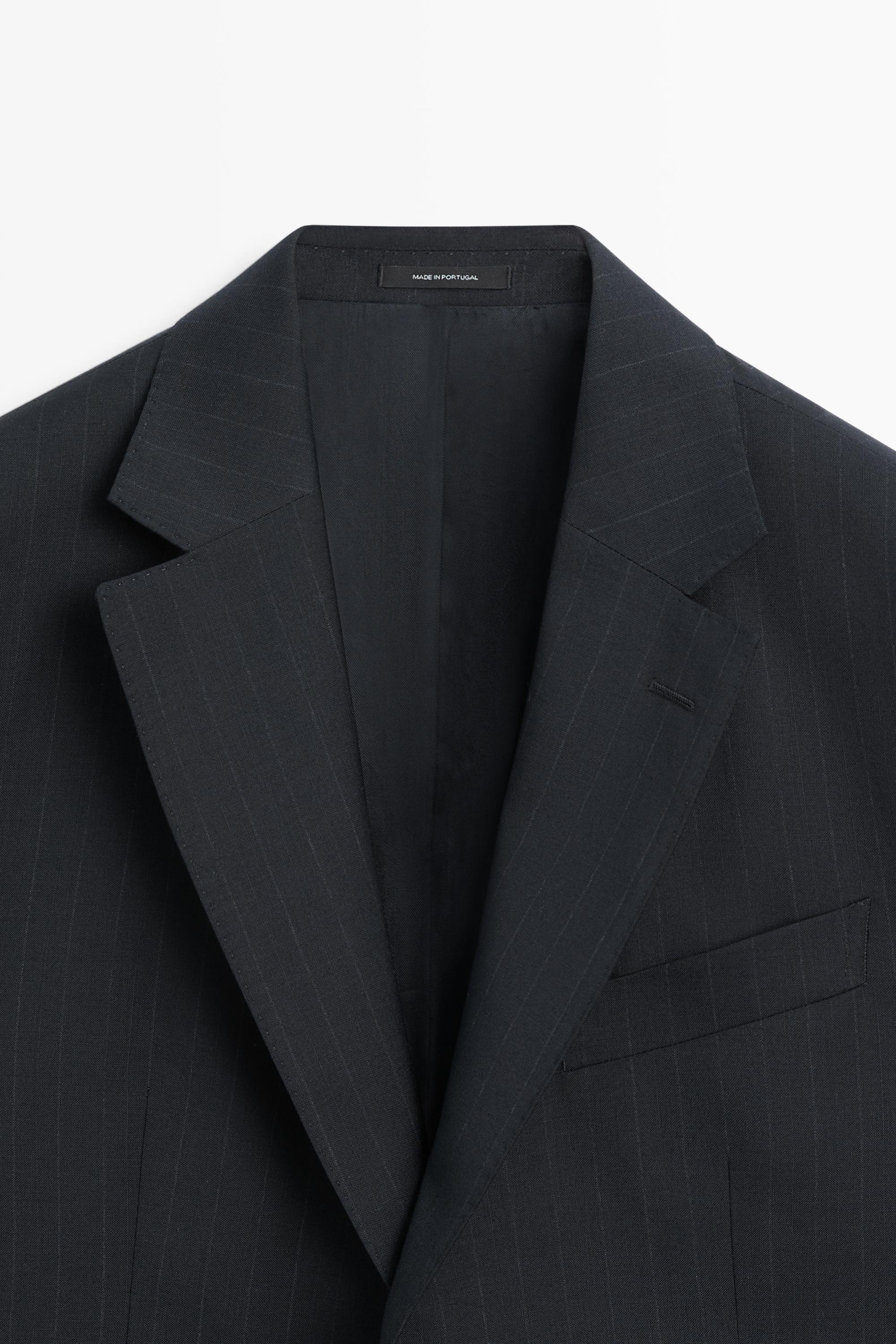 Striped 100% cool wool suit blazer — NAVY BLUE