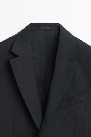 Striped 100% cool wool suit blazer — NAVY BLUE 4