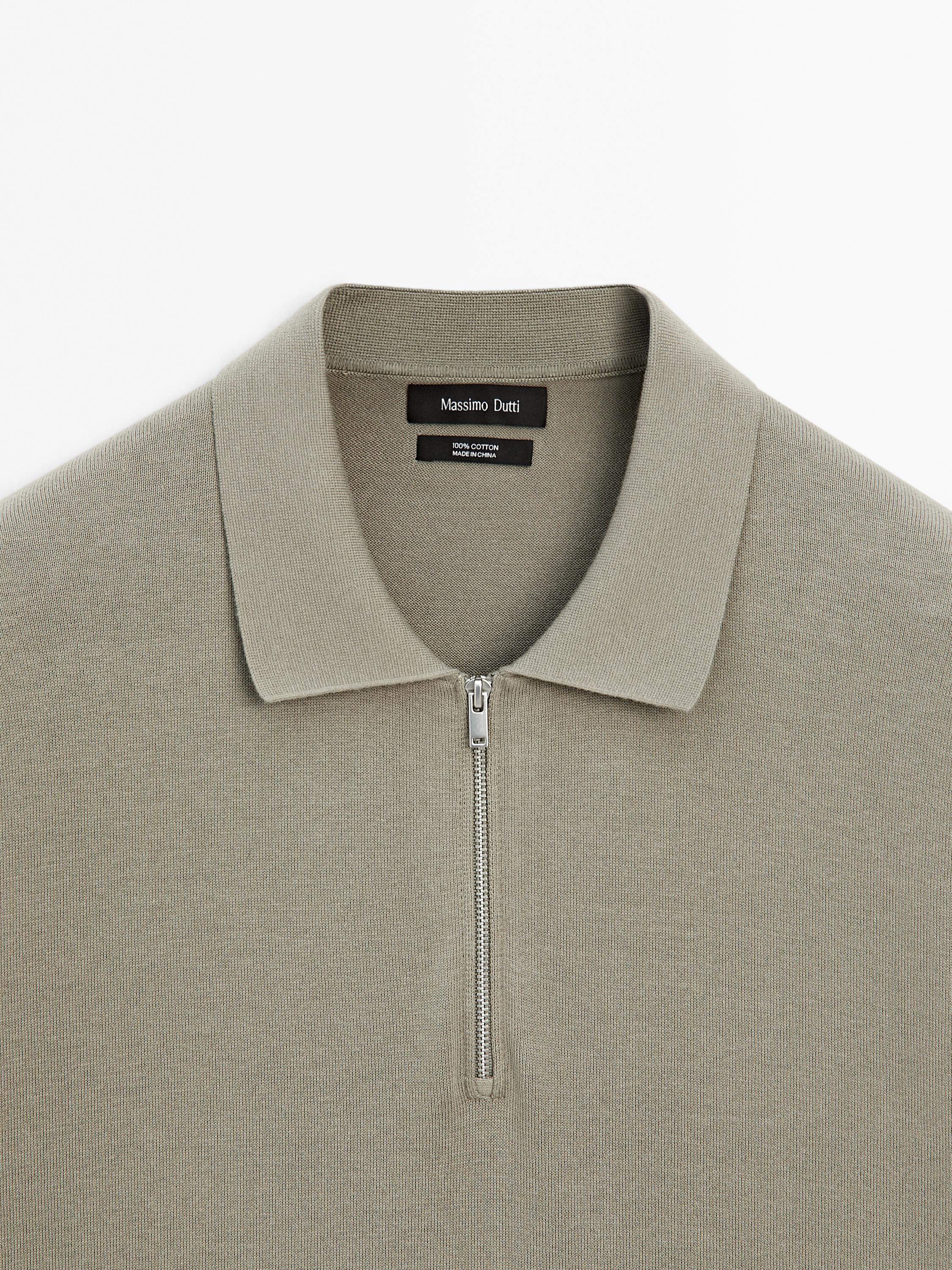 Cotton knit quarter-zip polo shirt