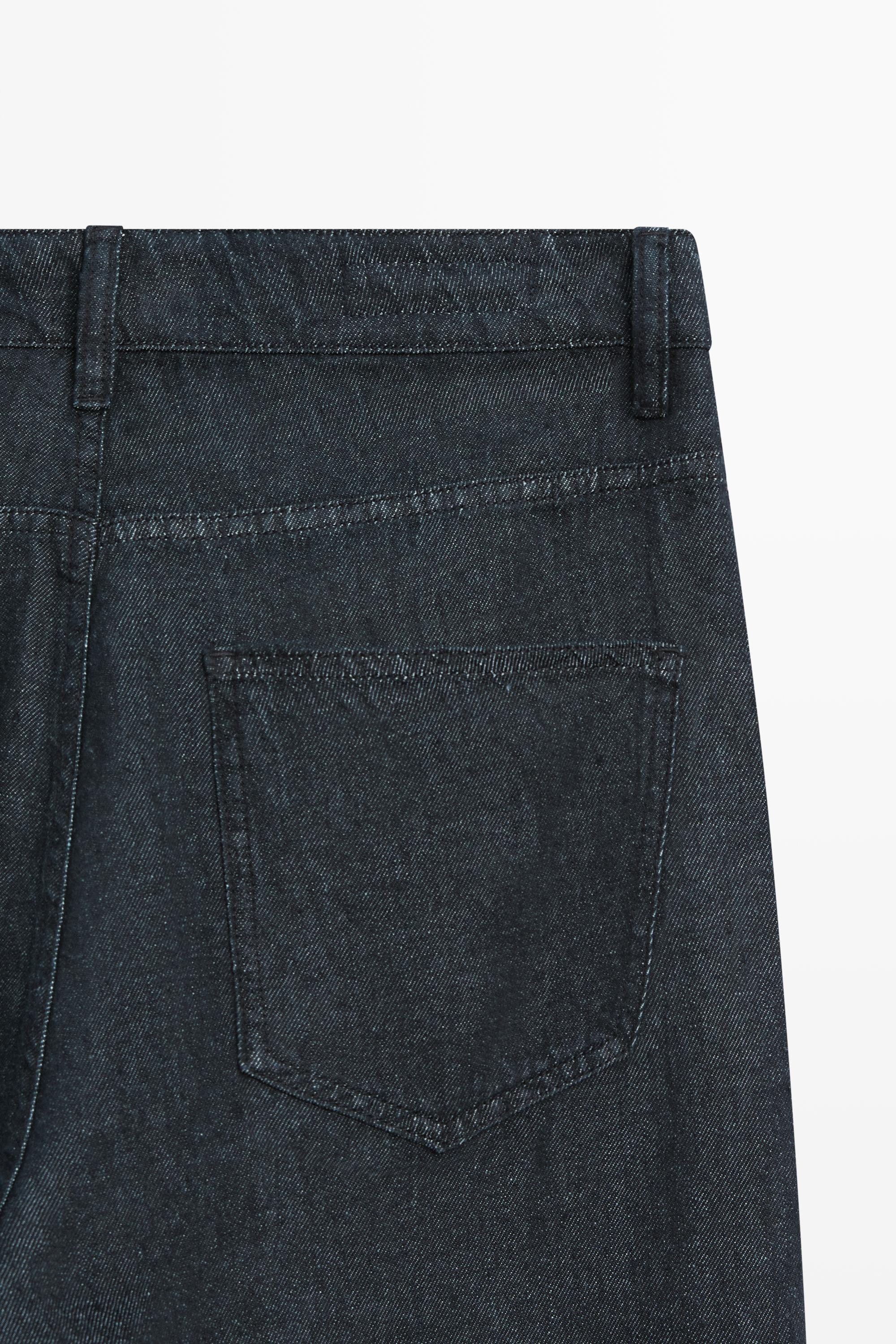 Straight-leg linen denim-effect pants — NAVY BLUE