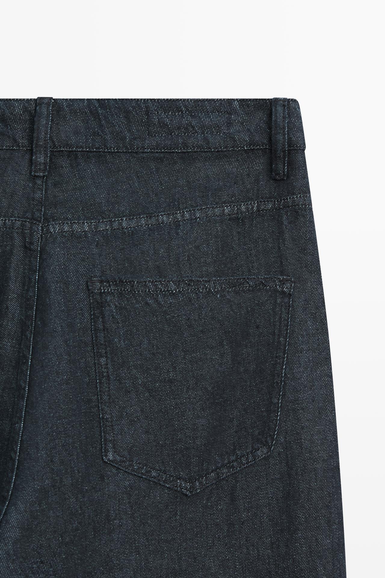 Straight-leg linen denim-effect pants — NAVY BLUE