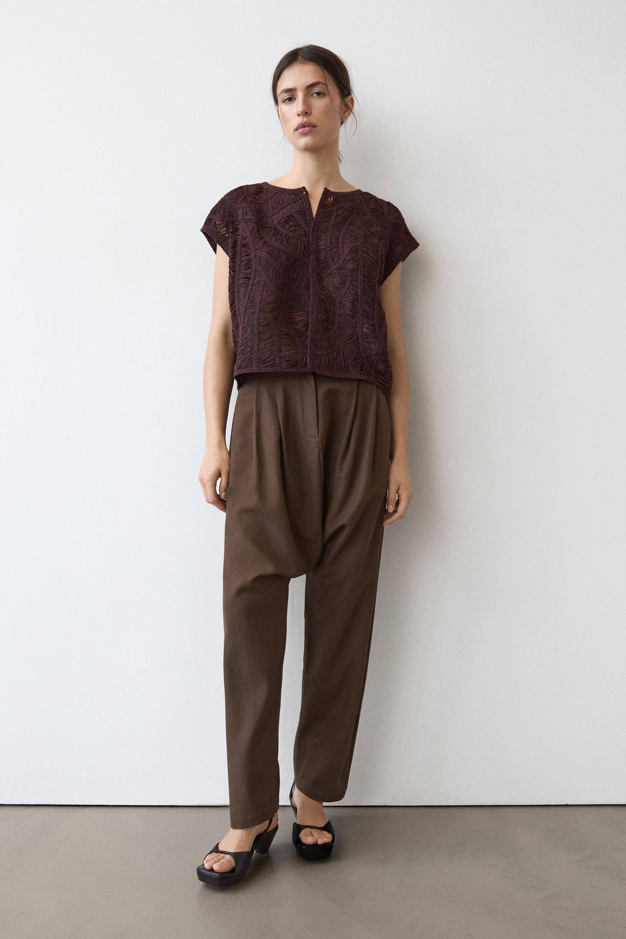 Crochet knit vest — AUBERGINE