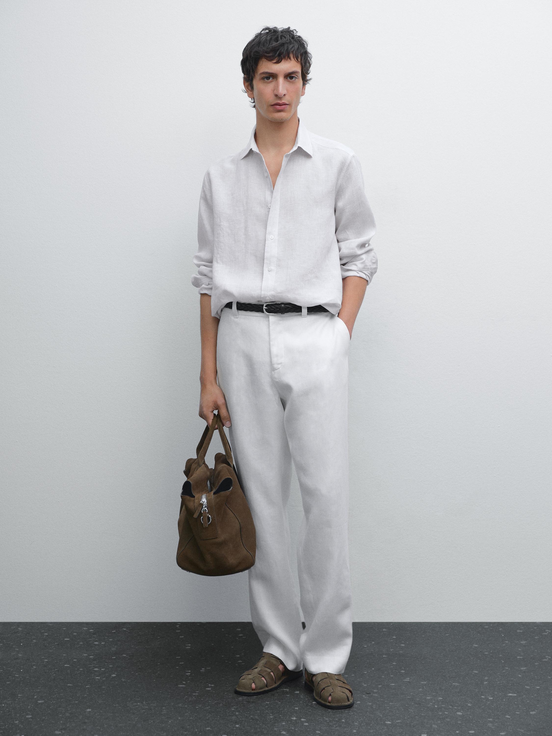 100% linen regular fit striped shirt