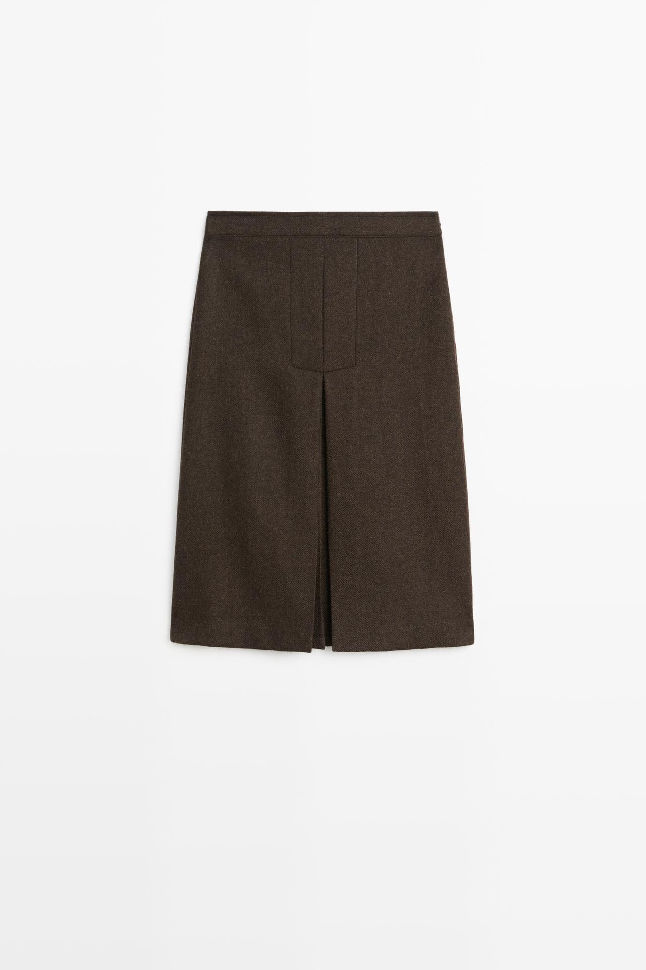 100% wool midi skirt with split detail — BROWN