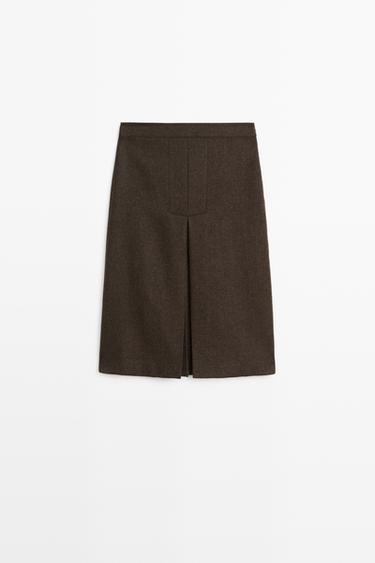 100% wool midi skirt with split detail — BROWN 2