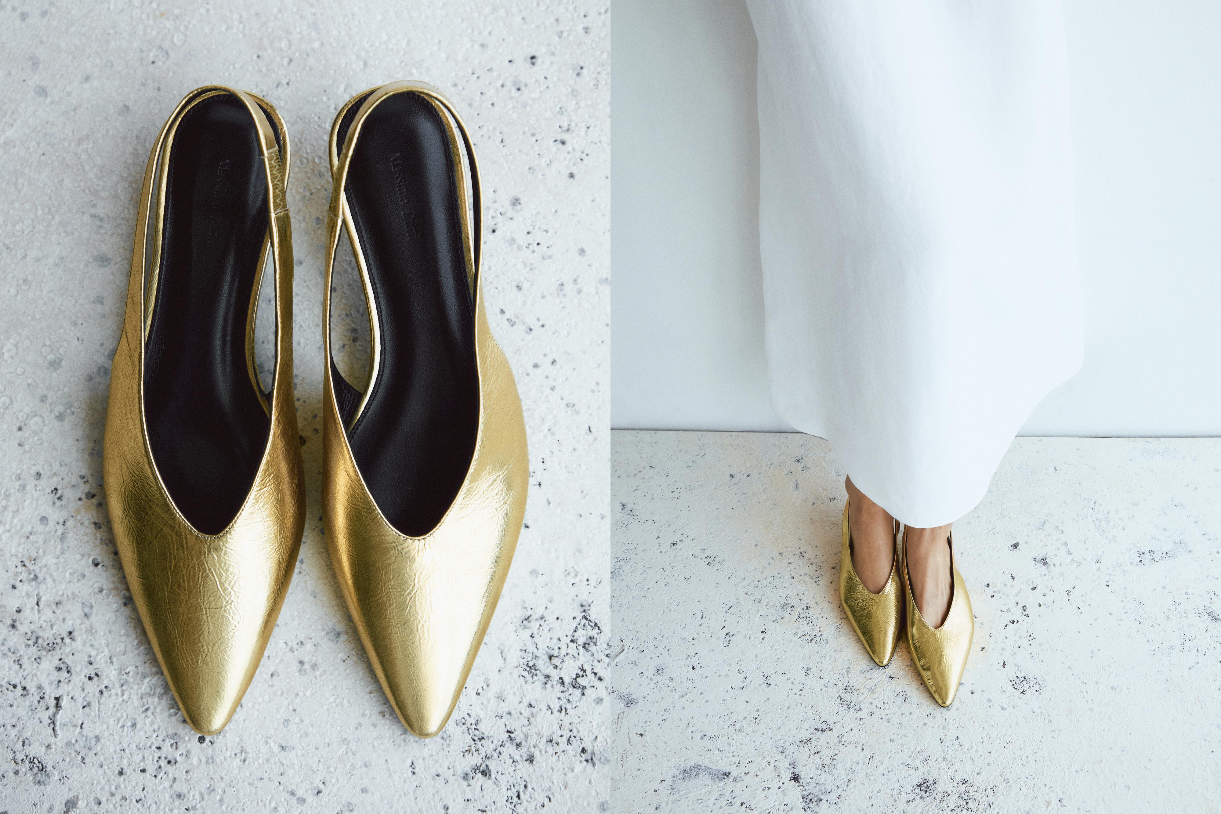 Goudkleurige slingback met hoge hak