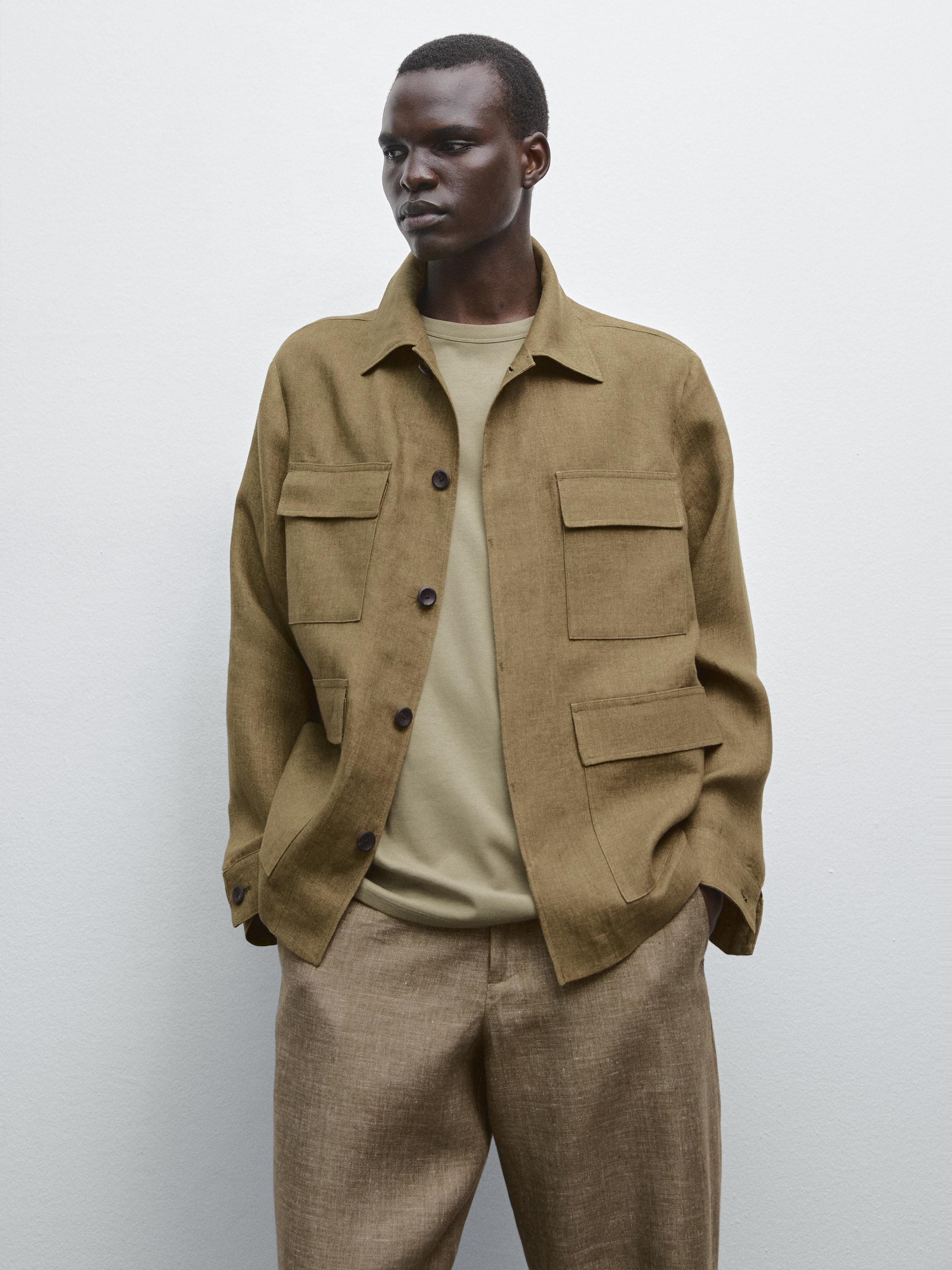 100% linen overshirt with pockets