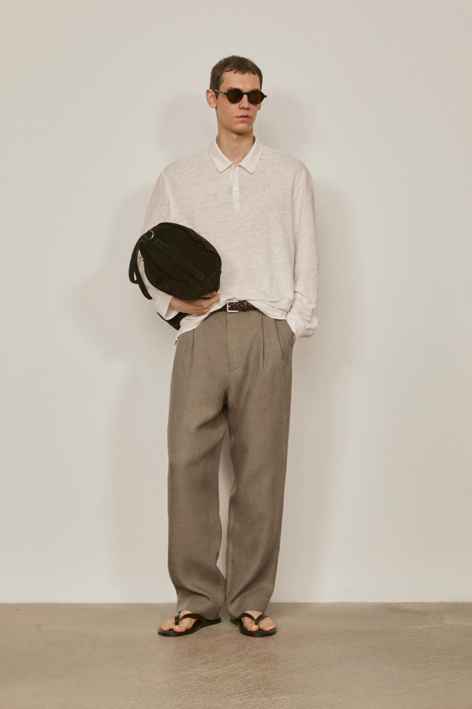 100% linen long sleeve polo shirt - LIMITED EDITION — Off white