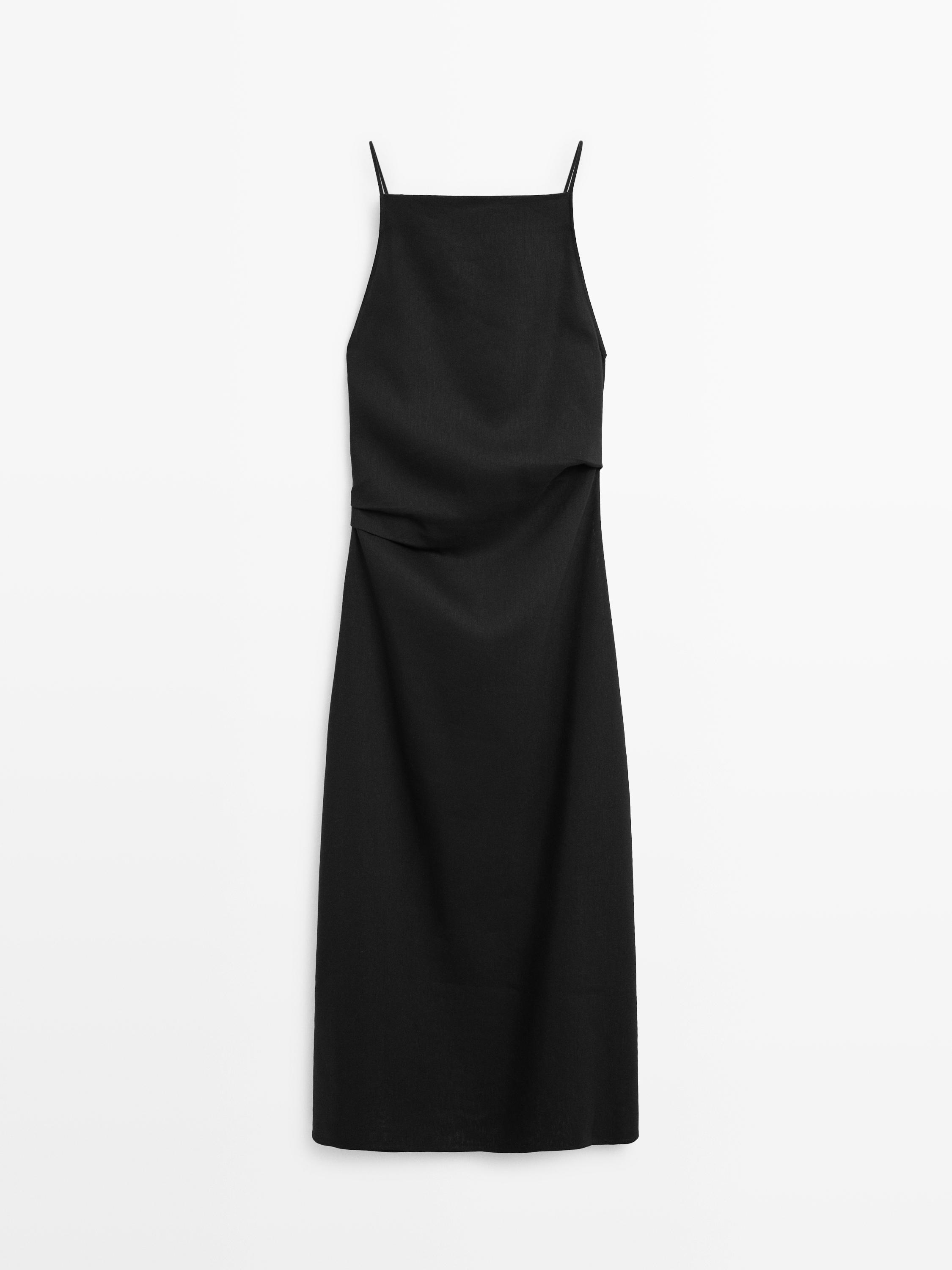 Linen Blend Pleated Midi Dress - Black - 2 - Massimo Dutti - Women Linen Blend Pleated Midi Dress - Black - 2 - Massimo Dutti - Women